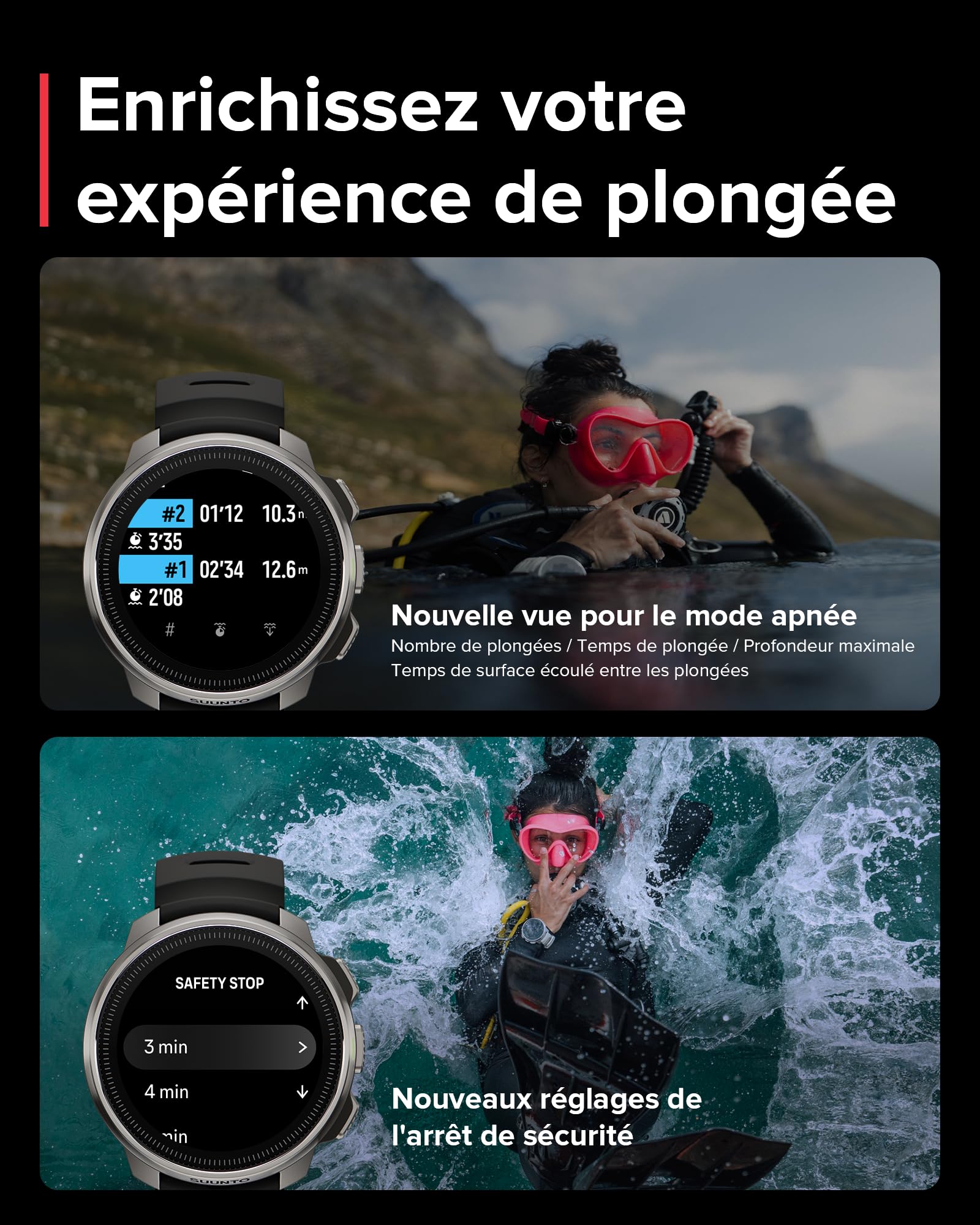 SUUNTO Ocean Ordinateur de Plongée Montre de Sport, Écran AMOLED, 10ATM/7 Bar, GPS GNSS Bi-Bande, 95+ Sports