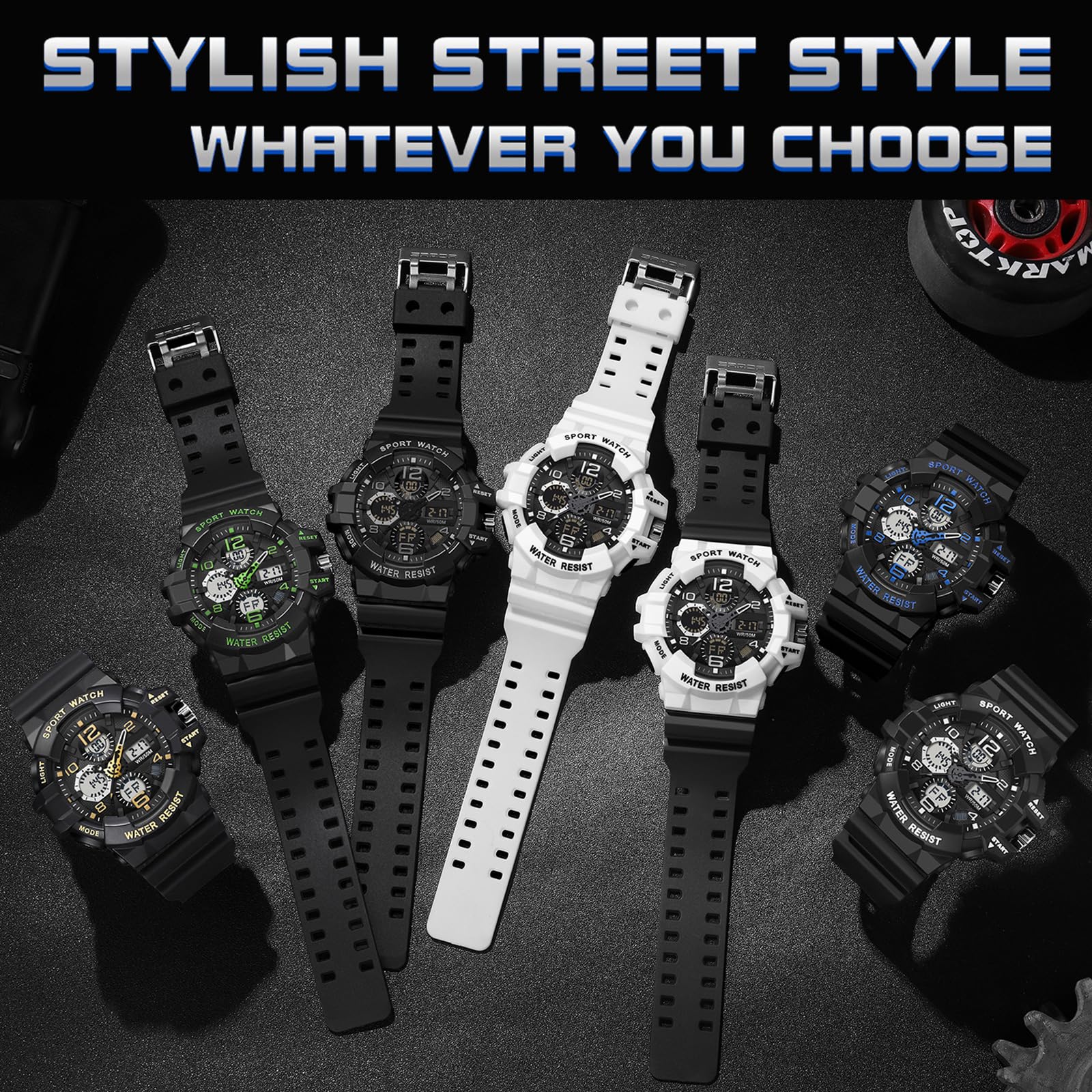 findtime Orologio digitale da uomo, militare, da uomo, sportivo, digitale, analogico, per attività all'aperto, cronometro, impermeabile, 50 m, con due fusi orari, sveglia tattica, orologio da uomo e