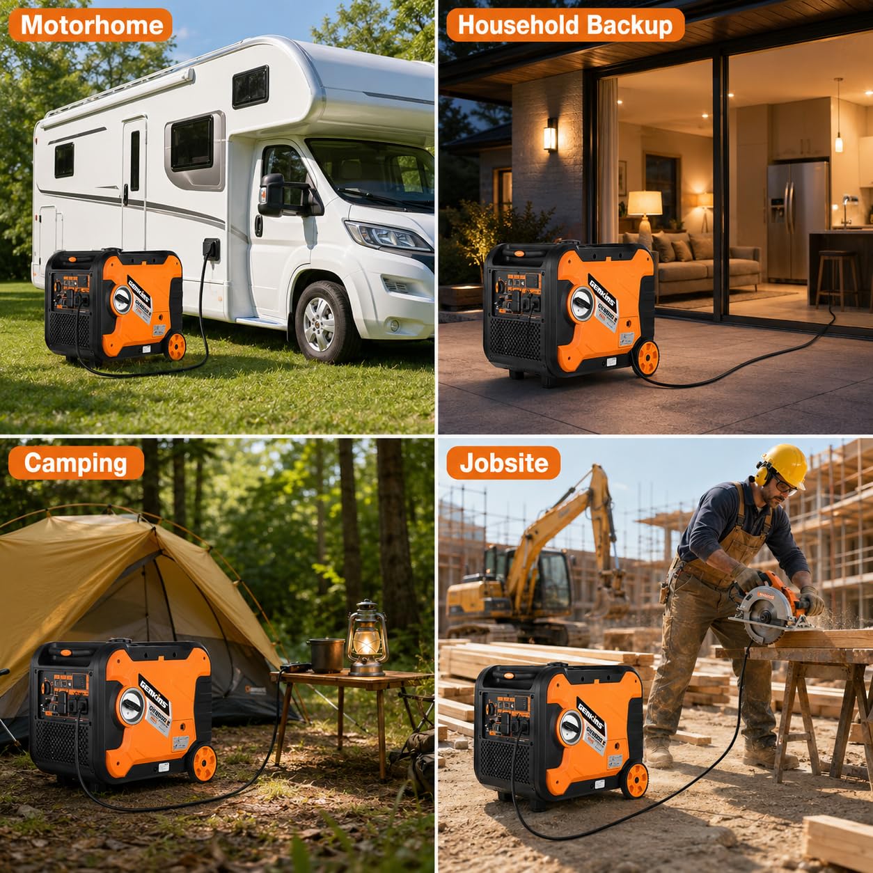 Genkins Generador portátil de inversor de gas de 4500 W, onda sinusoidal pura, arranque eléctrico paralelo capaz para RV camping, respaldo en casa