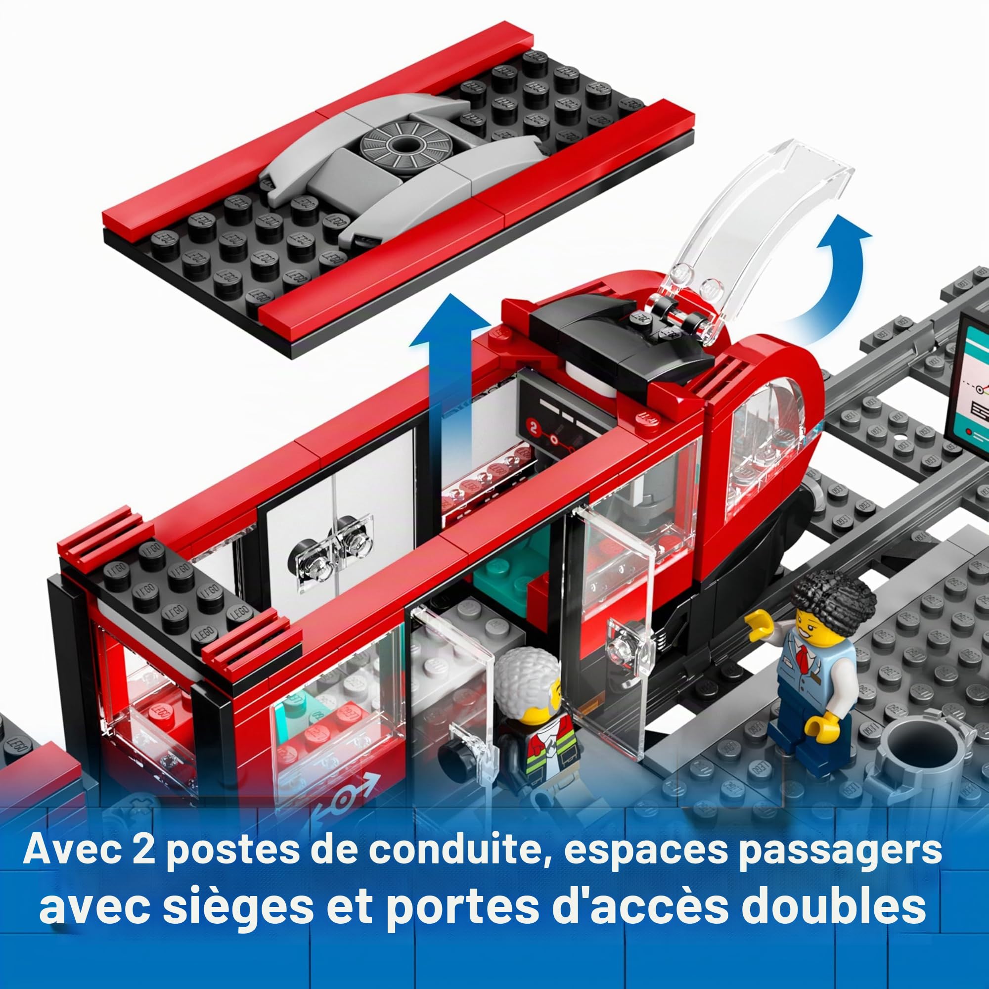 LEGO City Tramway avec arrêt (60423) : extension de rails (60205) - Fait partie des nouveautés 2024, train avec gare et rails