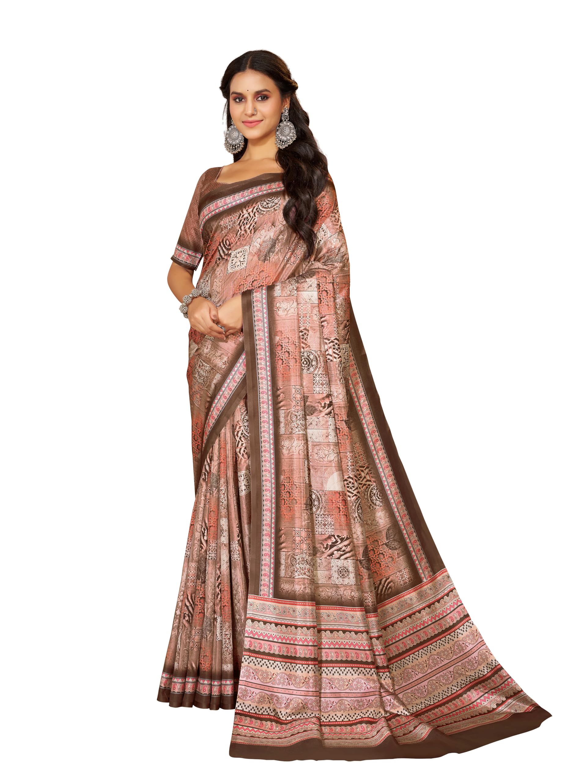 Abstract Print Crepe Look Saree with Unstitched Blouse Piece-image-22