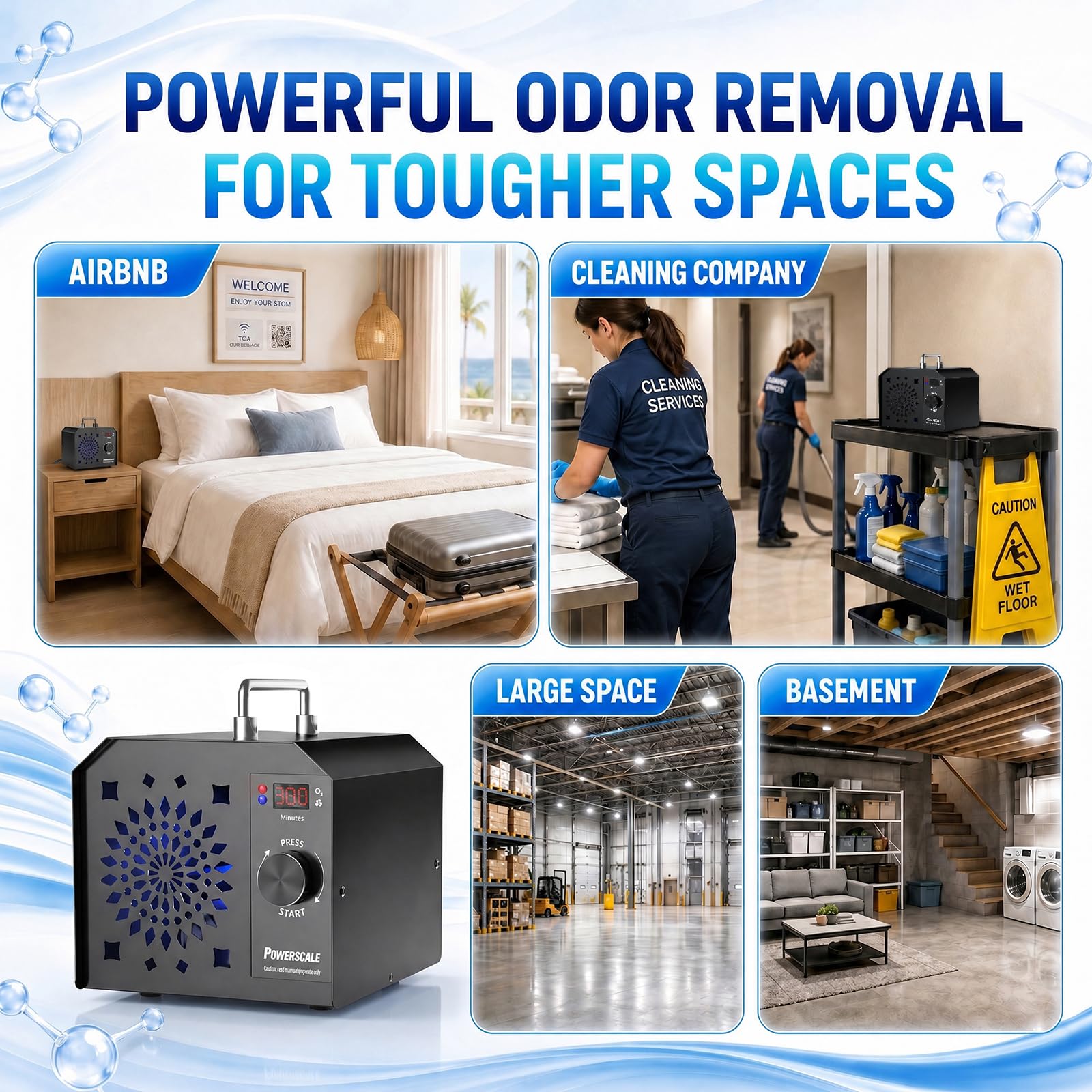 Powerscale OZB2 Ozonizzatore per Ambienti Commerciale 150.000 mg/h - Generatore di Ozono Industriale per la Rimozione degli Odori - Purificatore d'Aria e Sterilizzatore per Grandi Case e Uffici