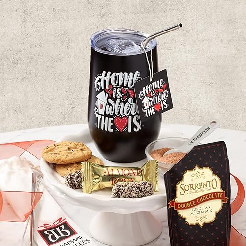 Miniatura 3 de Broadway Basketeers Taza de regalo de chocolate y dulces Welcome Home, taza grande de 16 onzas con aislamiento incluye 3 pajitas de metal, un gran