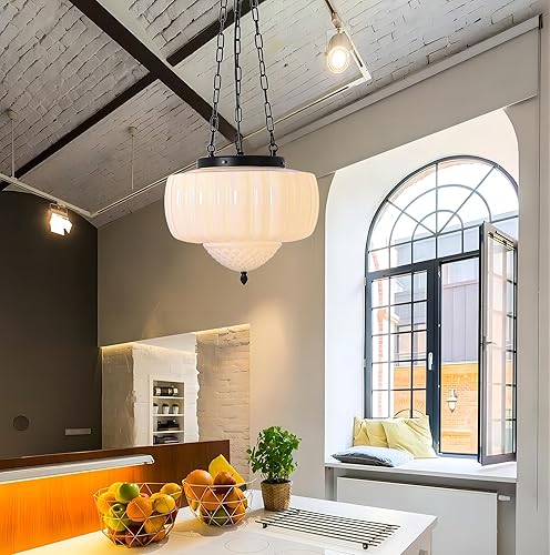 Miniatura 3 de Lámpara colgante grande de vidrio de leche, lámpara de techo moderna de mediados de siglo de mediados de siglo, lámpara vintage para dormitorio,