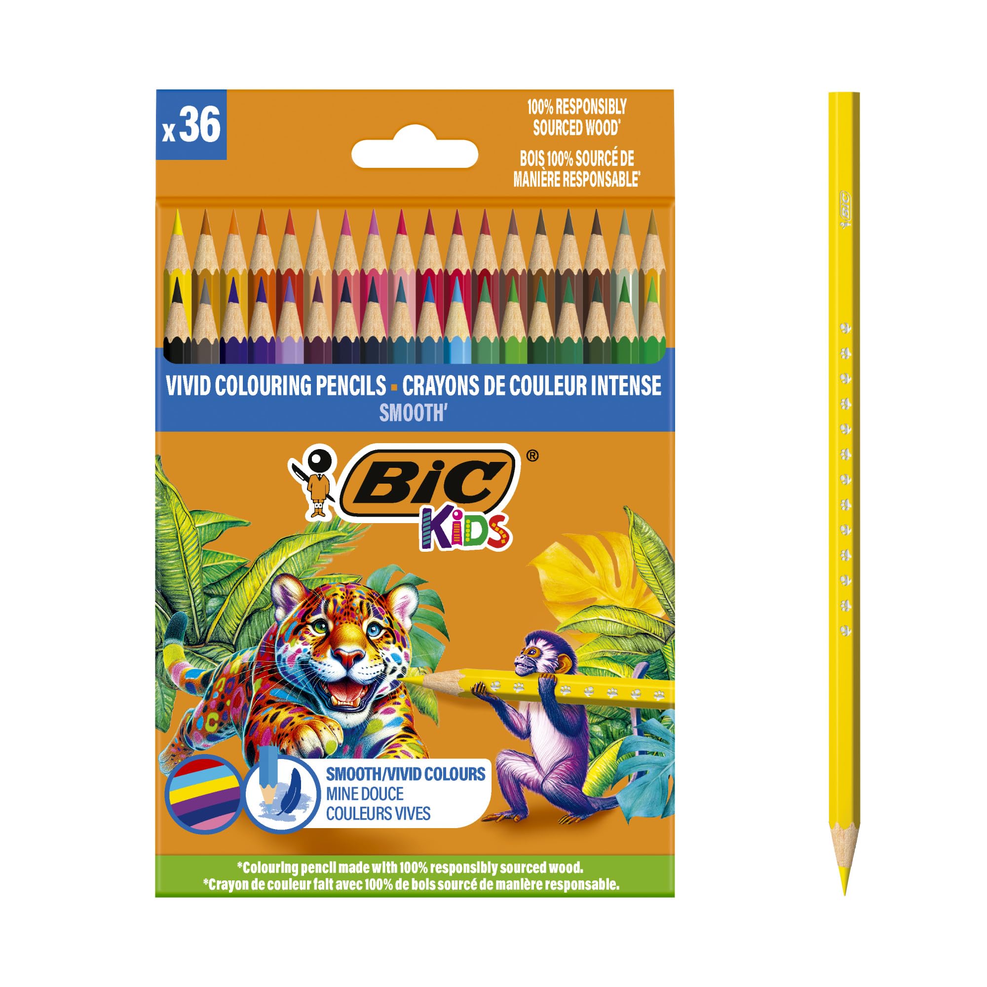 BIC Kids Wood Colouring Pencils Assorted Vivid Colours Pack of 36