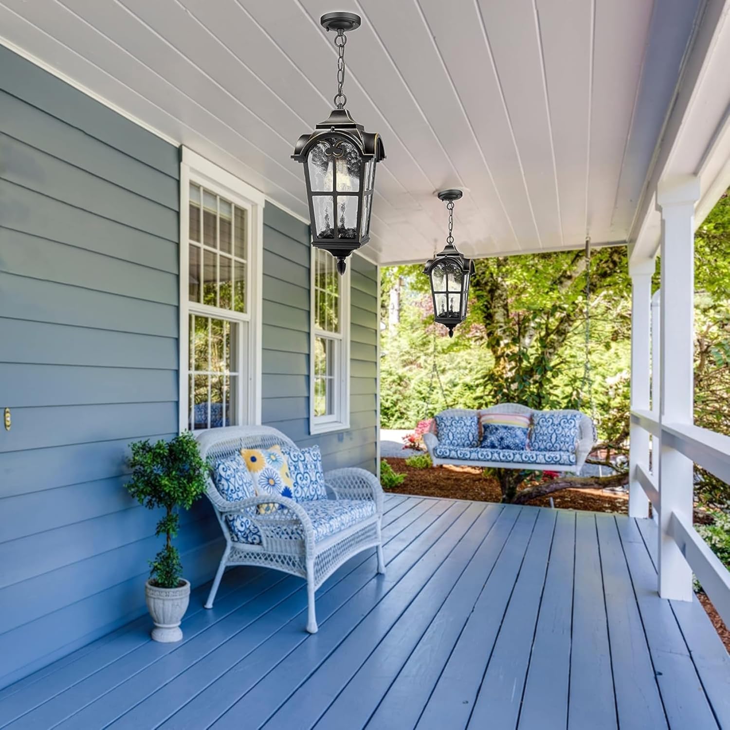 Hanging Porch Light Outdoor Pendant Light Fixture Vintage Exterior Hanging Lantern with Clear Hammered Glass, Dark Bronze Finish,IP44 Waterproof, 0228-PF-AC (6.3" x 13.3")