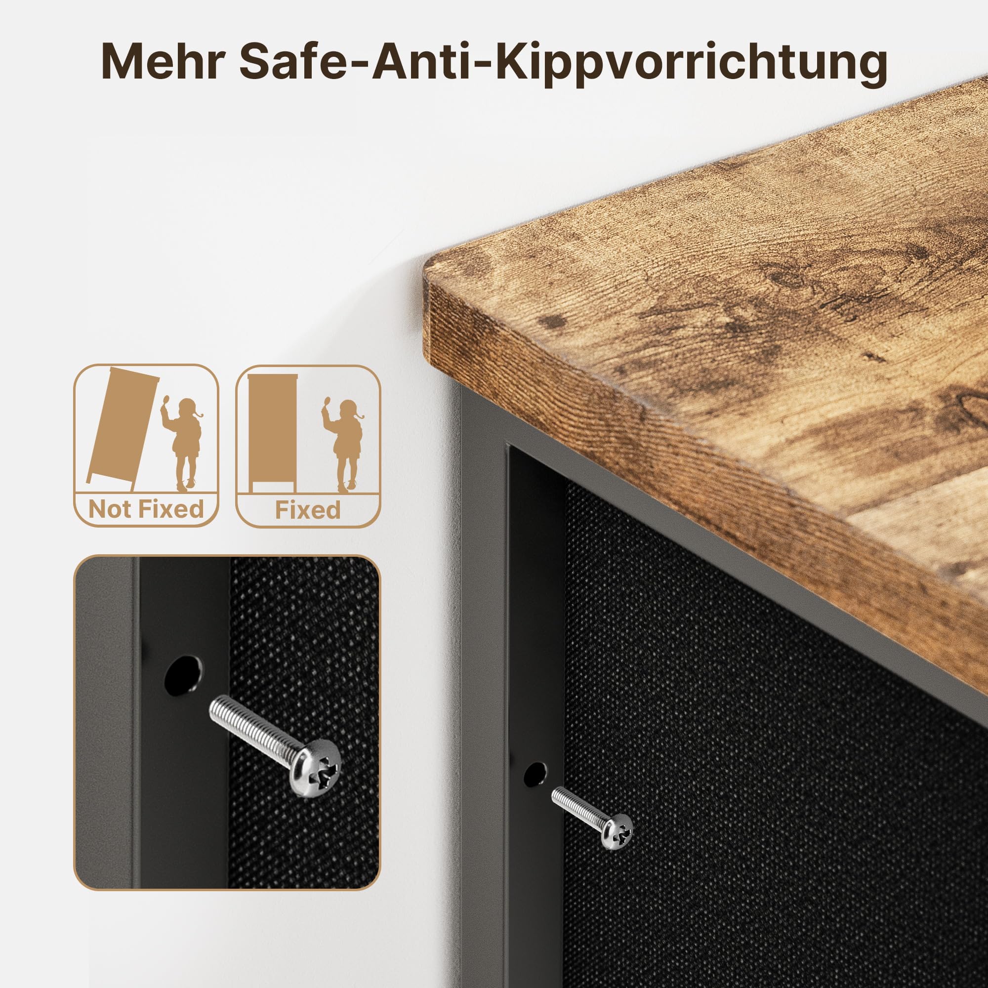 Commode 7 Tiroirs Xbro - Meuble Rangement Chambre 100x30x75cm, Tissu Résistant, Plateau Bois, Gris Foncé