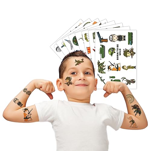 Miniatura 3 de Tatuajes Tempoarios de camuflaje para niños, decoraciones de fiesta de cumpleaños del ejército, 96 piezas de tatuajes, bonitos suministros de