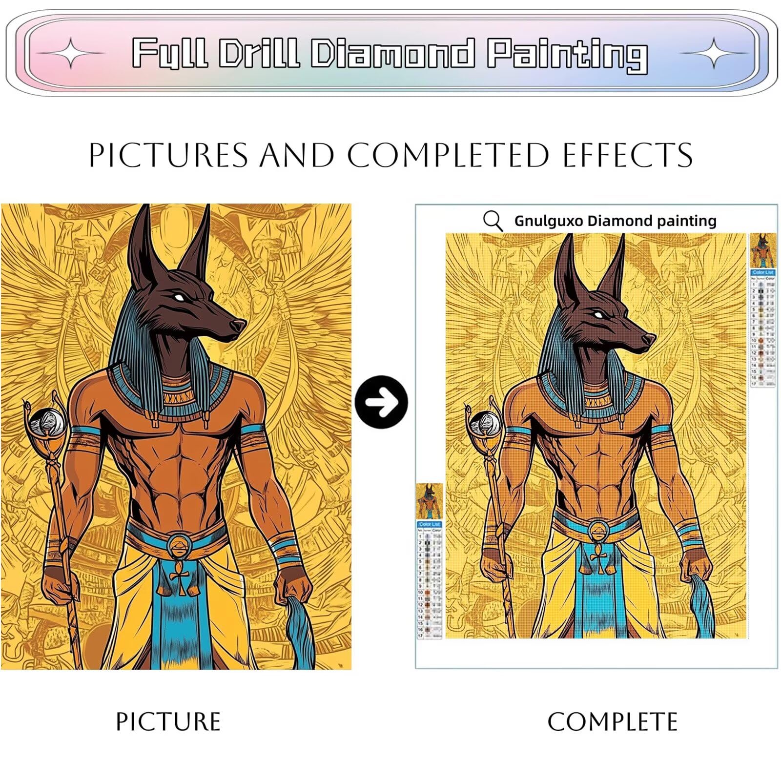 Diamond Painting Anubis, Hund Diamond Painting Erwachsene 5D Runder Full Drill Diamond-painting, DIY Bastelset Kreativ Set für Erwachsene, Crystal Art Home Wand Dekor, Geschenke 90x120cm, Model667