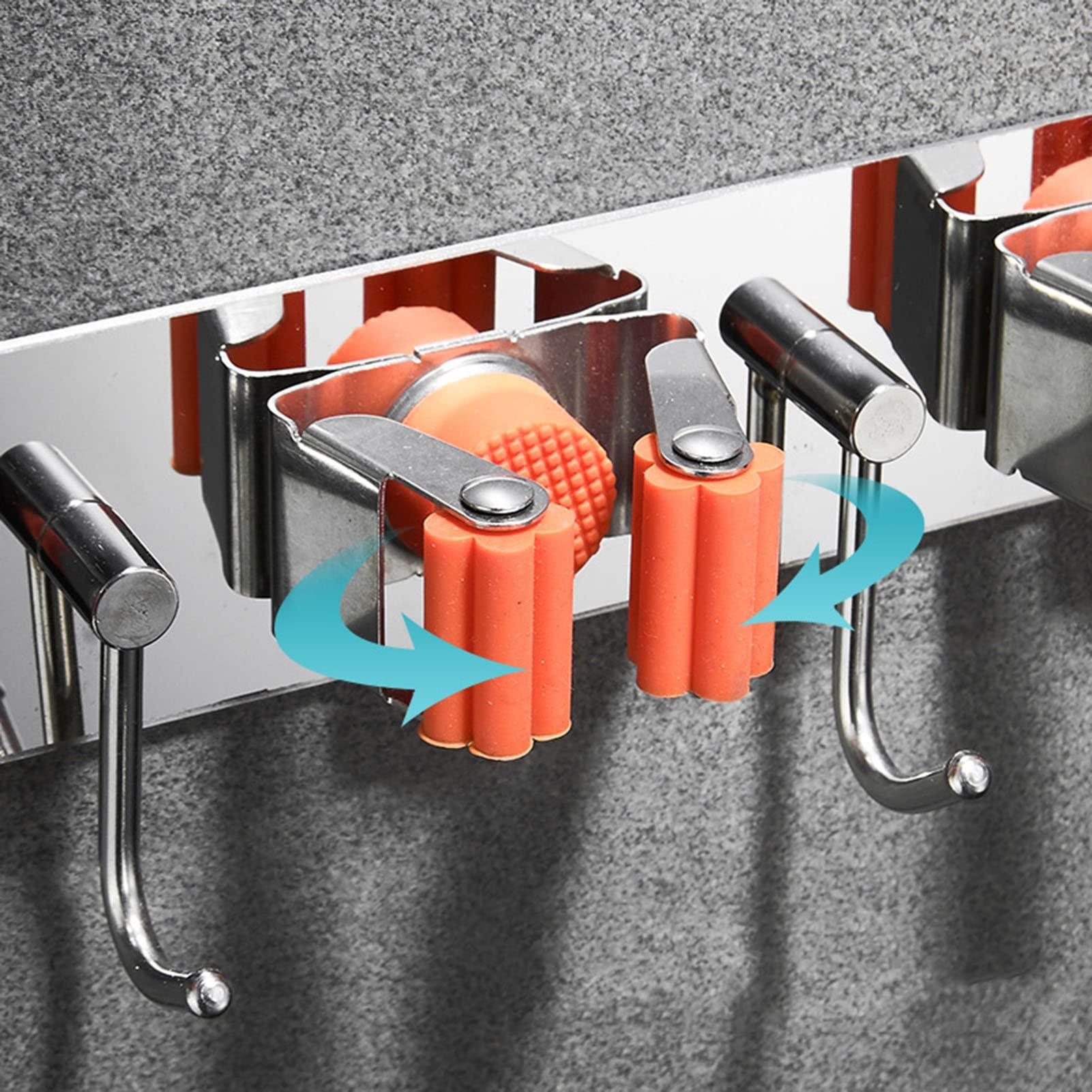 Wischbesenhalter zur Wandmontage mit 4 Halterungen und 5 Haken, robuster Besenhalter, Selbstklebender Moppständer, Besen-Organizer aus Aluminium