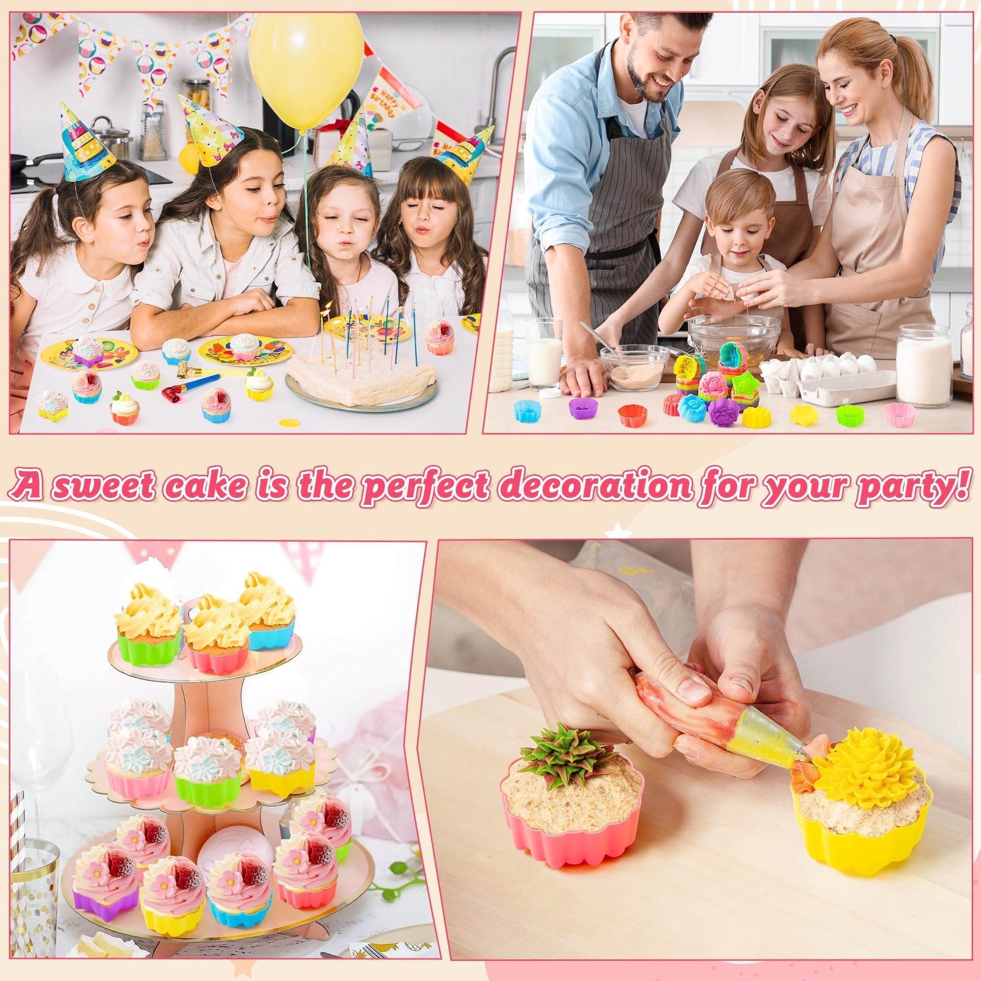 R HORSE 42P Lotu Baking Cup Formen Silikon Muffin Formen, Wiederverwendbare Backformen Lotusblume Sonnenblume Rose Form, Leicht Zu reinigen Antihaft Backwaren für Eis Kuchen Pudding