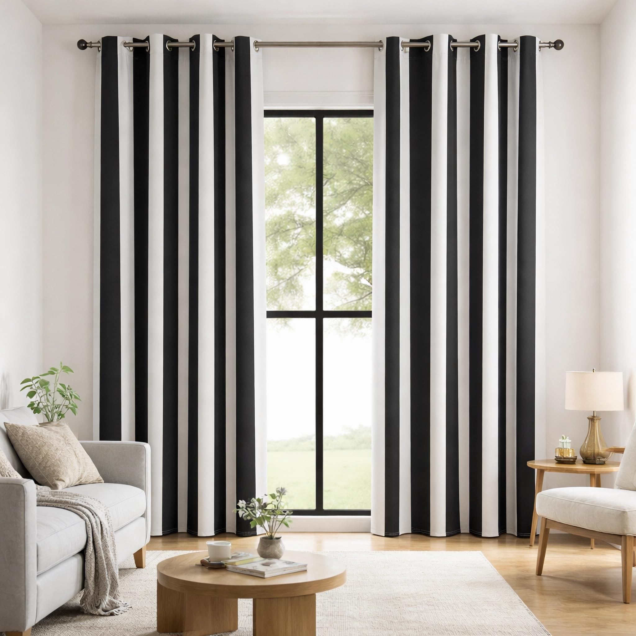 BOHOMOCASA Black and White Vertical Stripe Blackout Curtains, Modern Minimalist Striped Drapes, 100% Light Blocking, Thermal Insulated & Noise Reducing Curtains, Grommet Top 52 x 120 Inches, 2 Panels โ image 1