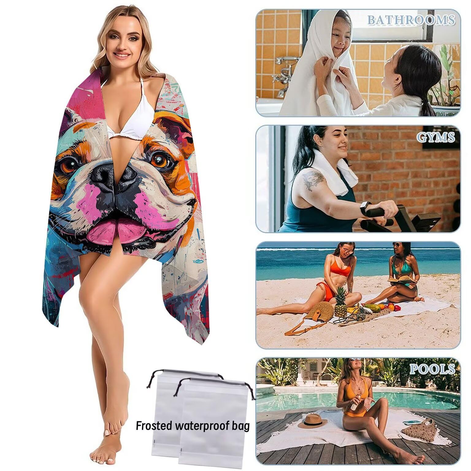 Telo Mare Microfibra Asciugamani Teli da Spiaggia Asciugamano Palestra 2 Set Antisabbia 100 x 200 cm xxl Donna Accessori Mare Telo Mare Grande per Piscina Bagno Travel Regali (Animali cani) U-890