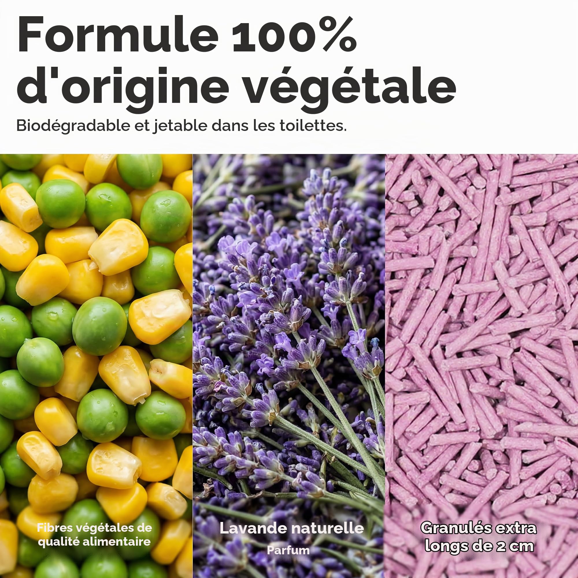 FUKUMARU Litière pour Chat au Tofu, Parfum Lavande, Agglomération Ferme, Contrôle Naturel des Odeurs, Faible Poussière, Granulés Végétaux Jetables aux Toilettes, 2,7kg x 4