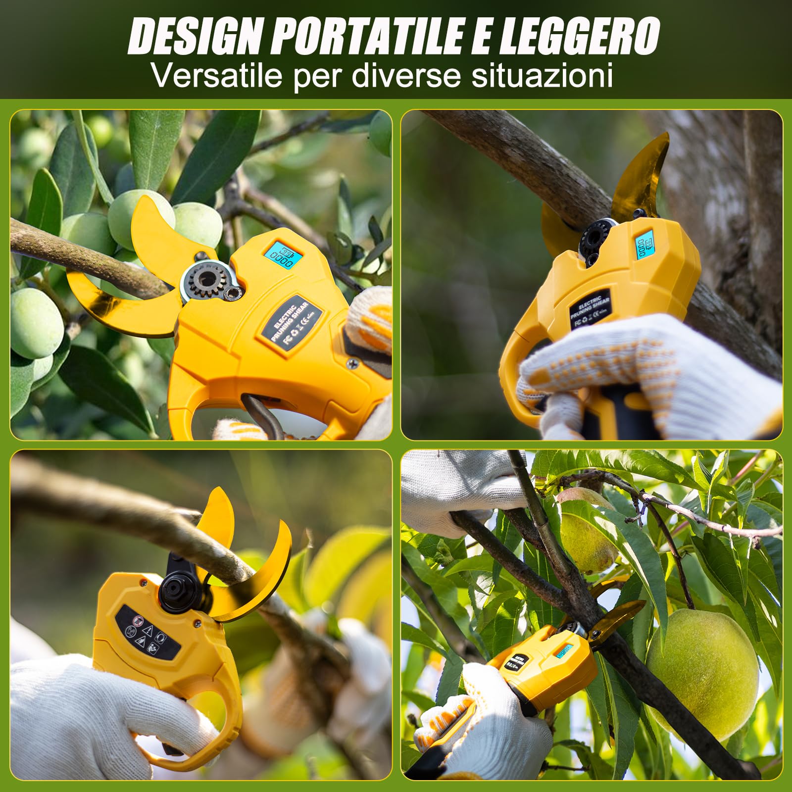 Forbici Potatura a Batterie, 40-50 mm Brushless Cesoie Potatura Elettriche Professionali con LCD Display, 2x2000mAh Batterie，SK7 Lame,Forbici Potatura Elettriche per Giardinaggio,Frutteto,Fattoria