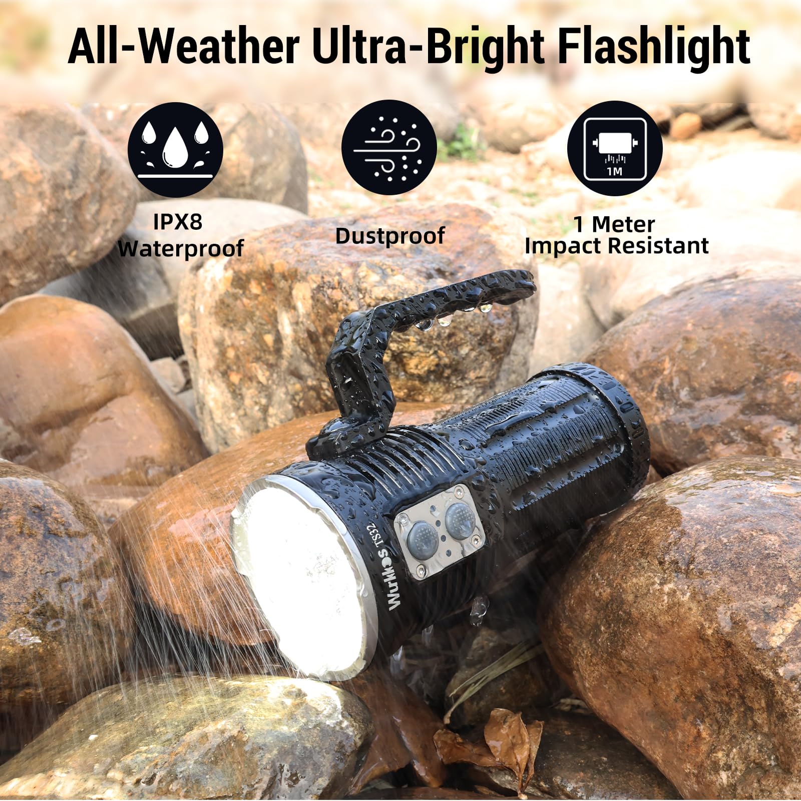 Wurkkos TS32 Torcia Elettrica Super Luminosa da 13000 Lumen, Torcia LED Ricaricabile ad Alta Potenza con Impermeabilità IPX8 e Scarica, Per Campeggio All'Aperto, Caccia e Ricerca (351D)