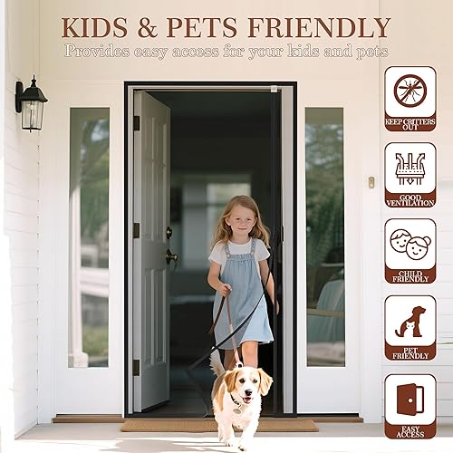 Miniatura 7 de Puerta de pantalla, magnética, reversible con apertura del lado derecho izquierdo, con malla magnética reforzada, para evitar el ingreso de insectos