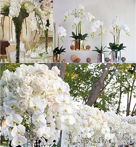 Miniatura 6 de HinyoCo 5 piezas de flores artificiales de Phalaenopsis y 2 paquetes de hojas, flores de orquídea artificiales con 2 paquetes de hojas de tallo de