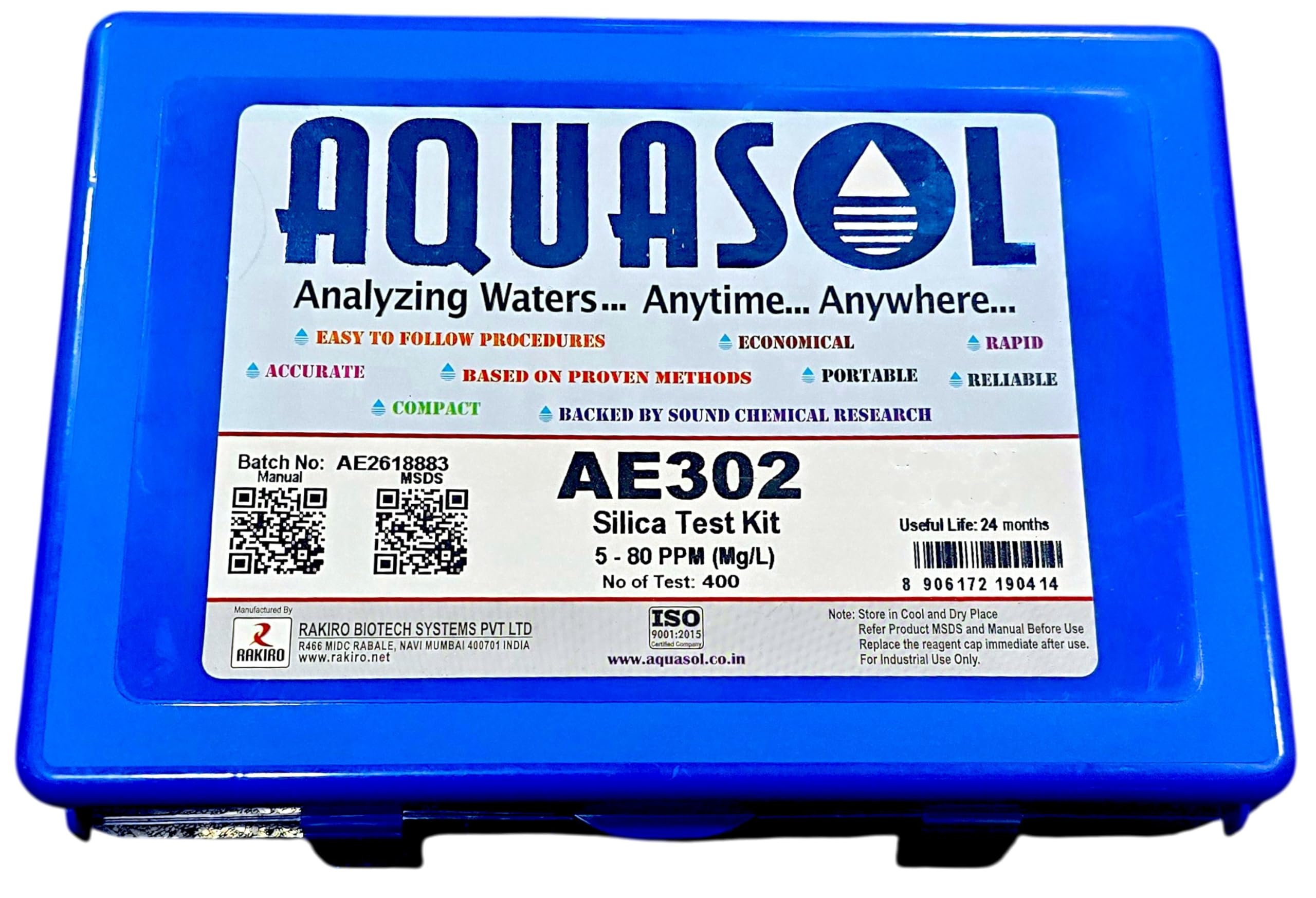 AQUASOL AE302 SILICA Test Kit Portable Field Kit for Water & Wastewater, Drinking Water, Boiler, Cooling, Industrial, Aquaculture, Agriculture 5-80 PPM (Mg/L),No of Test 400 Tests-image-32