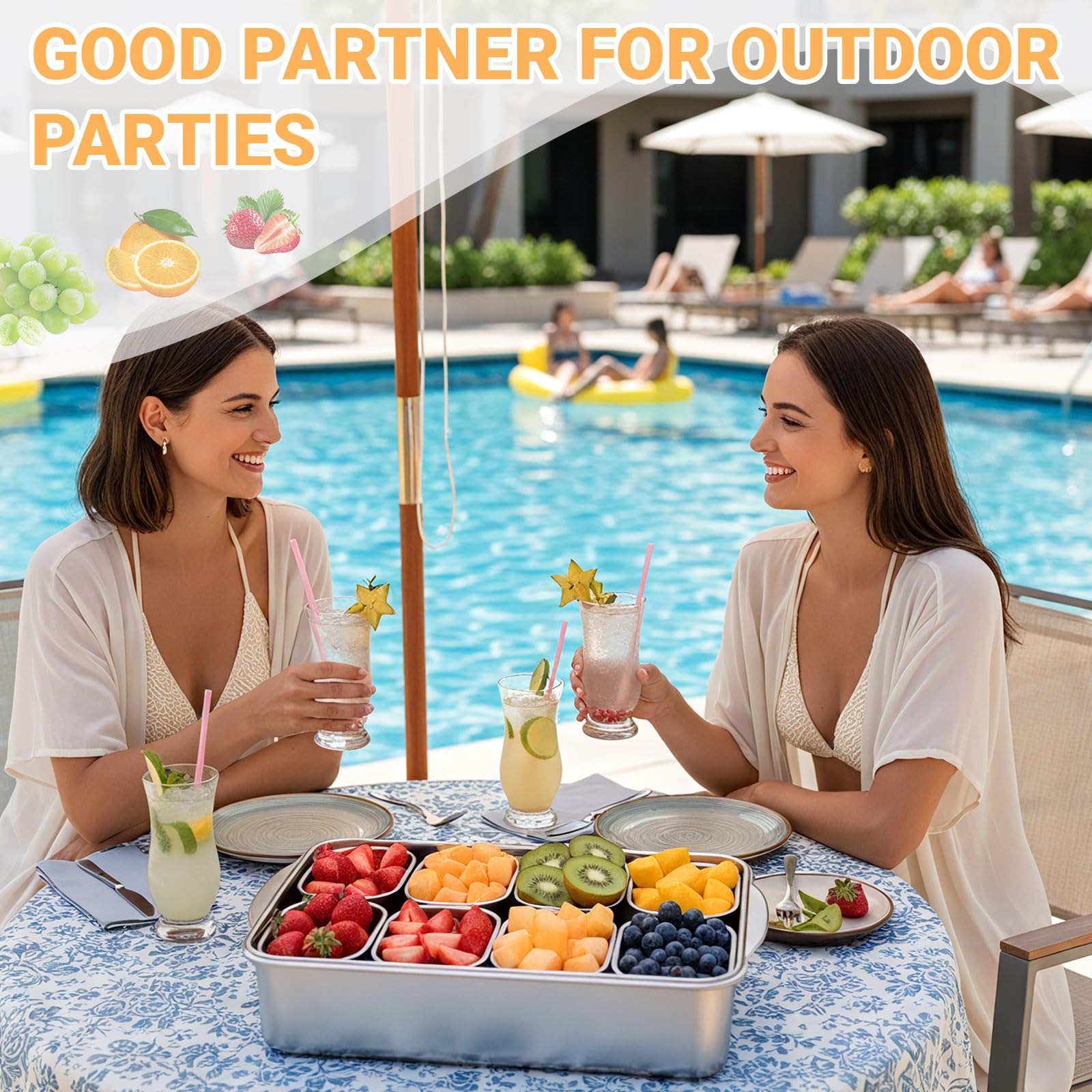 SiliFine Snackbox aus Edelstahl, 8 Fächer, geteiltes Serviertablett mit Deckel und Griff, tragbare Snackplatten, Aufbewahrungs-Organizer für Obst, Süßigkeiten, Nüsse, Gemüse, Reisen, Party, Picknick