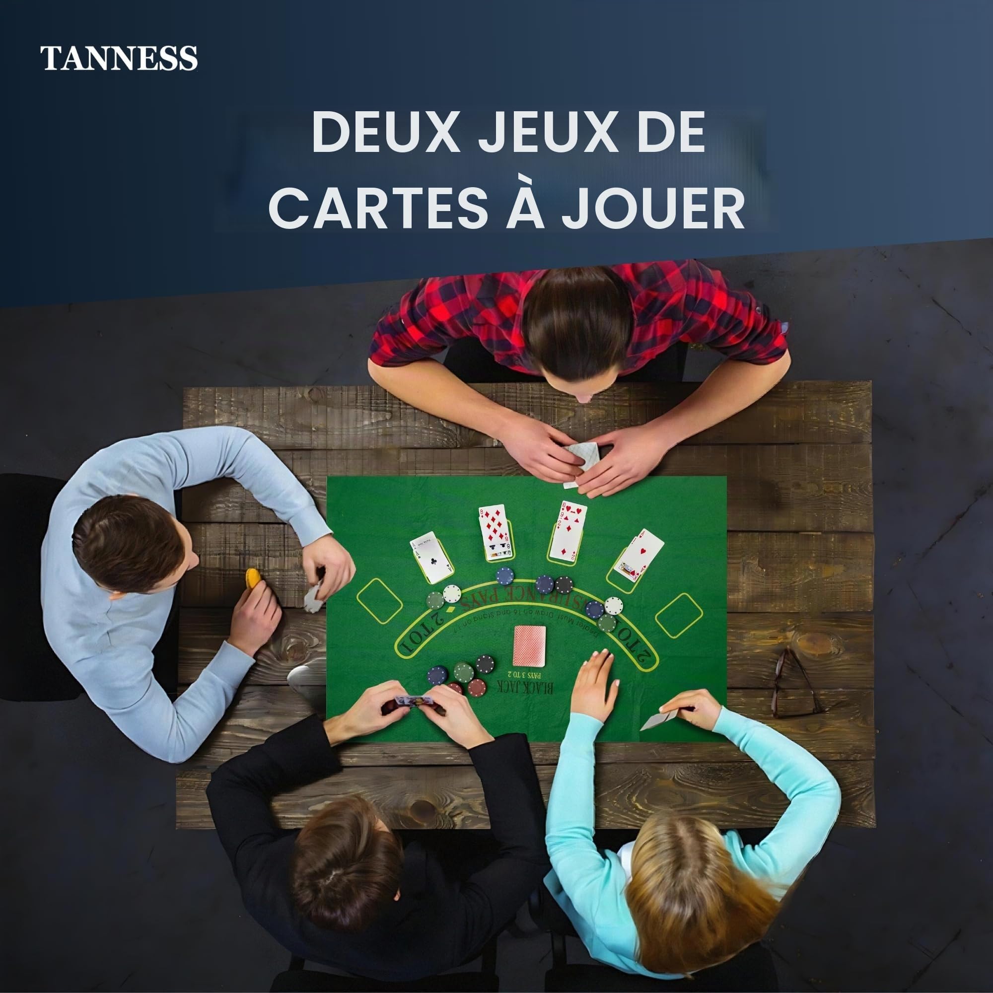 Tanness Coffret Poker 200 Jetons de Poker avec Tapis de Jeu de Poker et Boîte Métal - Set Casino Texas Hold’em et Blackjack - Jeu de Poker avec Jetons Poker, Cartes à Jouer et Accessoires