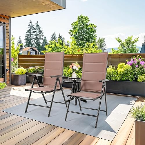 Miniatura 9 de LIFERUN Juego de 2 sillas plegables para patio, sillas de comedor al aire libre con marco de aluminio antioxidante y tela de textileno acolchada de