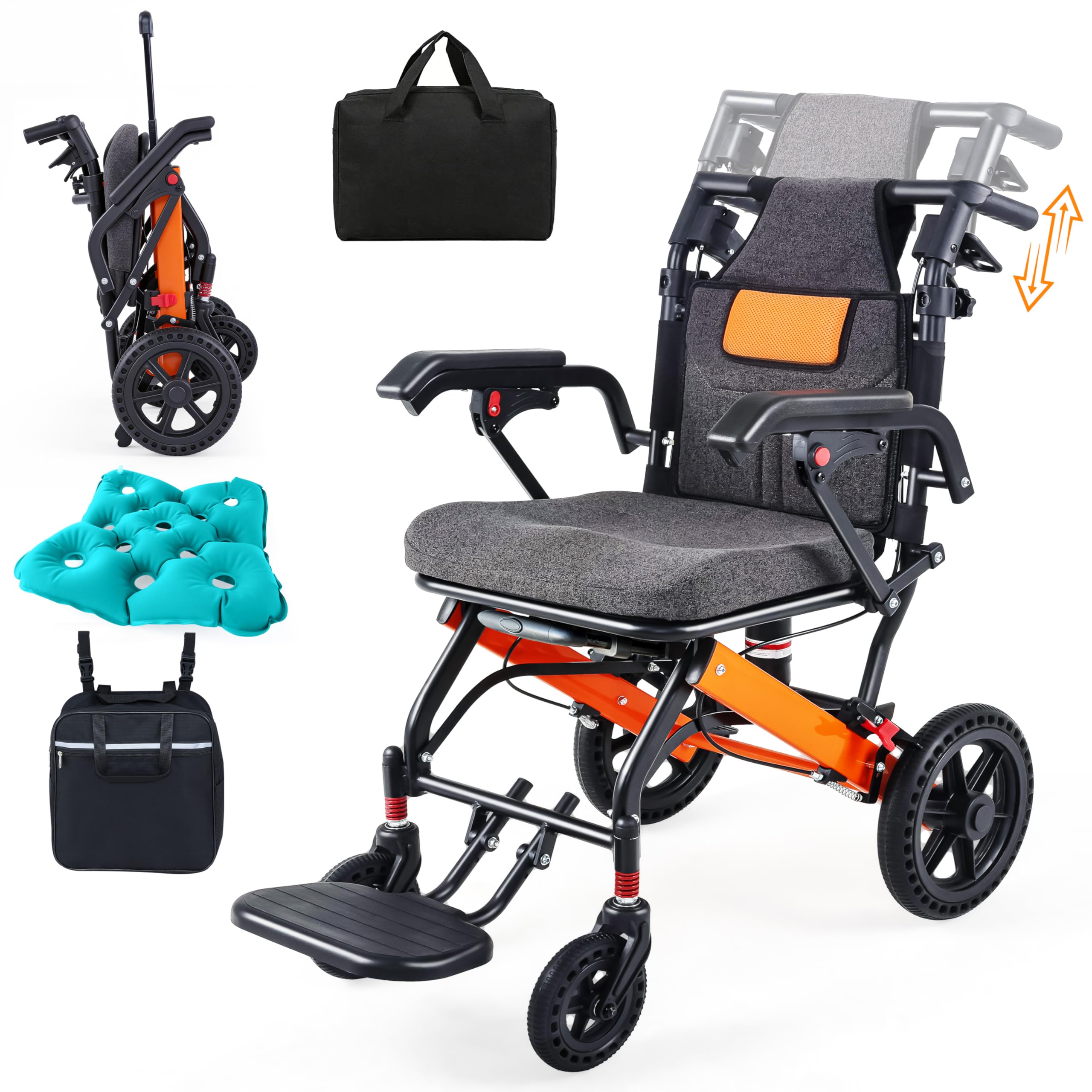 Amazon | 車いす 軽量 折り畳み 伸縮式ハンドル付き 28cm後輪 安全