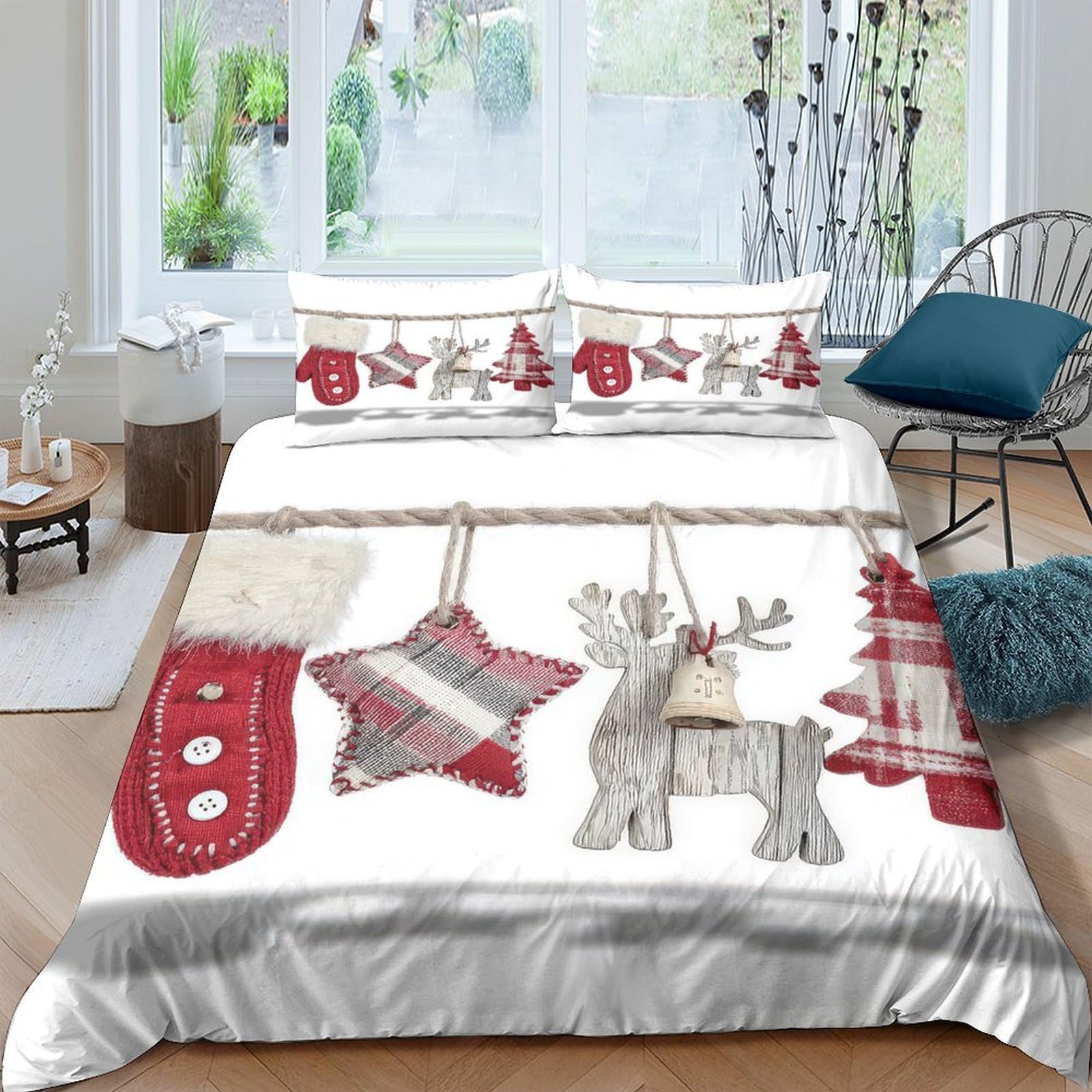 Ctjqhvkz Style-6 3D Printed Christmas Decor Fitted Sheet Microfiber Soft Festive Reindeer Bed Cover For Bedroom Dorm Mattress Protection Single（135X200cm）