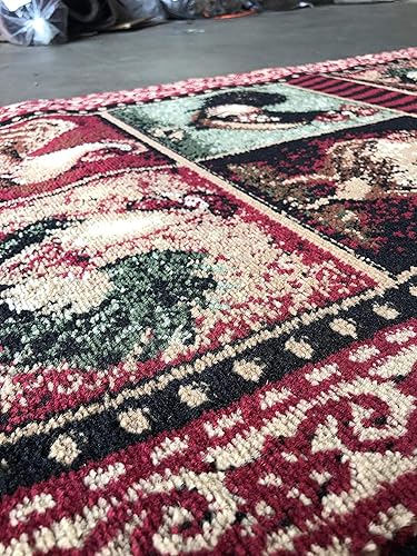 Miniatura 5 de Alfombra de pasillo estilo gallo color burdeos, negro, verde, beige, diseño 379 (2 pies 2 pulgadas x 7 pies 2 pulgadas)