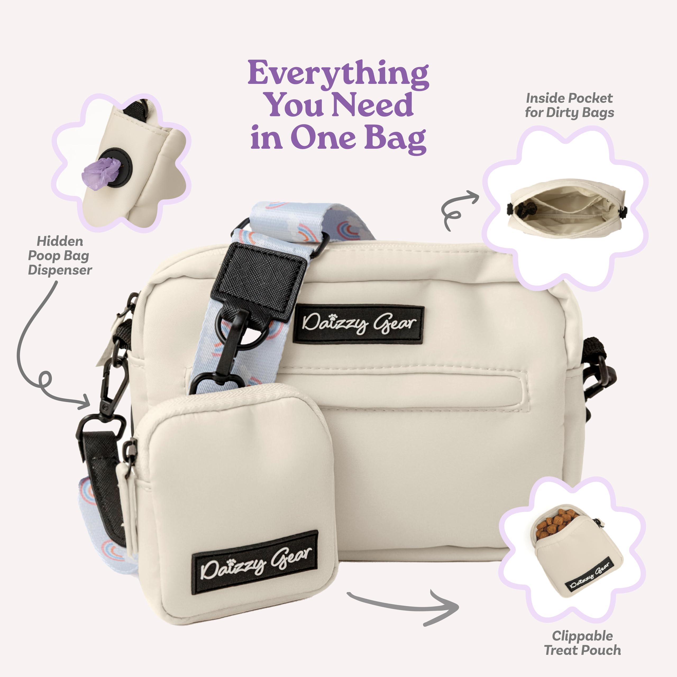 Elegante bolsa de paseo para perros con bolsa de entrenamiento, bolsa cruzada impermeable con dispensador de bolsas para excrementos, correas ajustables, perfecta para juguetes, golosinas