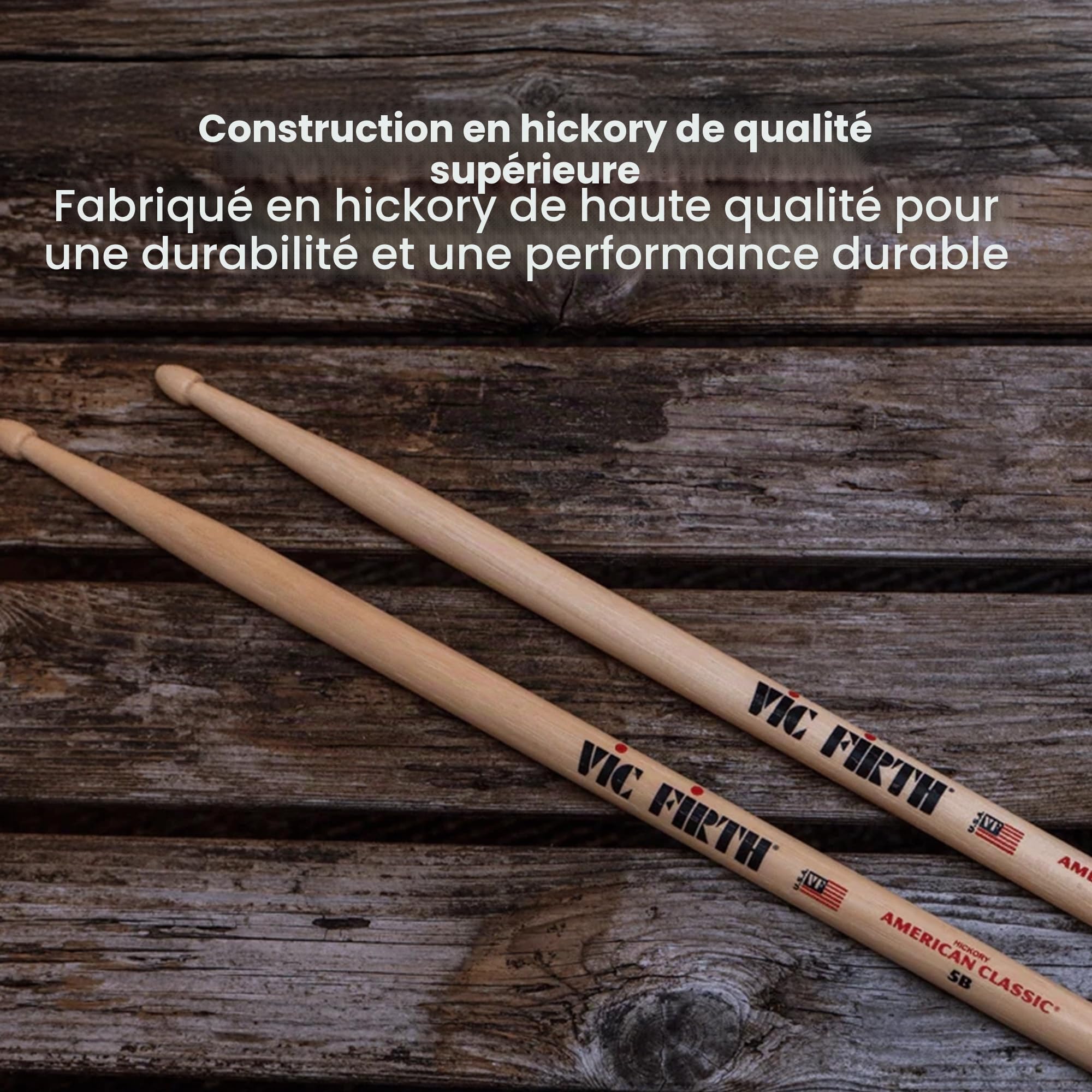 Vic Firth American Série Classique Baguettes de batterie - 5B - American Hickory - Pointe en bois - 4 Paires P5B.3-5B.1