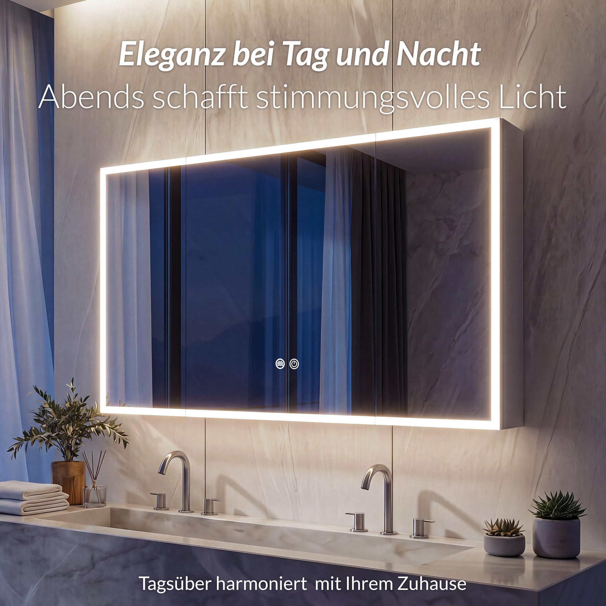 Spiegelschrank Bad mit Beleuchtung – 3 Farbtemperaturen dimmbar & verstellbare Böden, komplett vormontiert mit Steckdose (EU), Type-C & USB, Antibeschlag & IP44 – 95x60x14cm Weiß