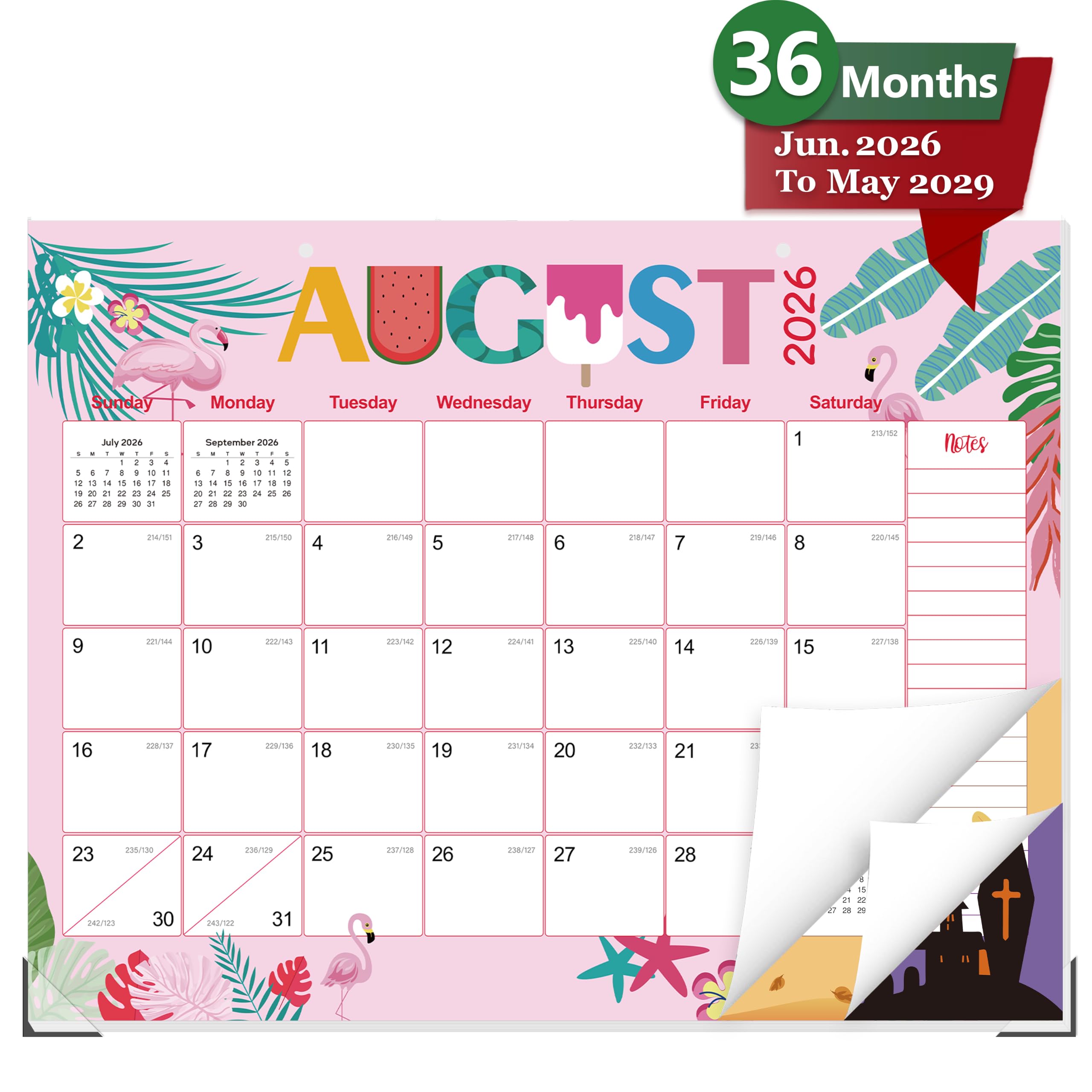 GuassLee Calendario de escritorio 2026-2028, 36 meses, 22 x 17 pulgadas, calendario grande de enero de 2026 a diciembre de 2028, planificador mensual de escritorio/pared con fecha juliana y papel