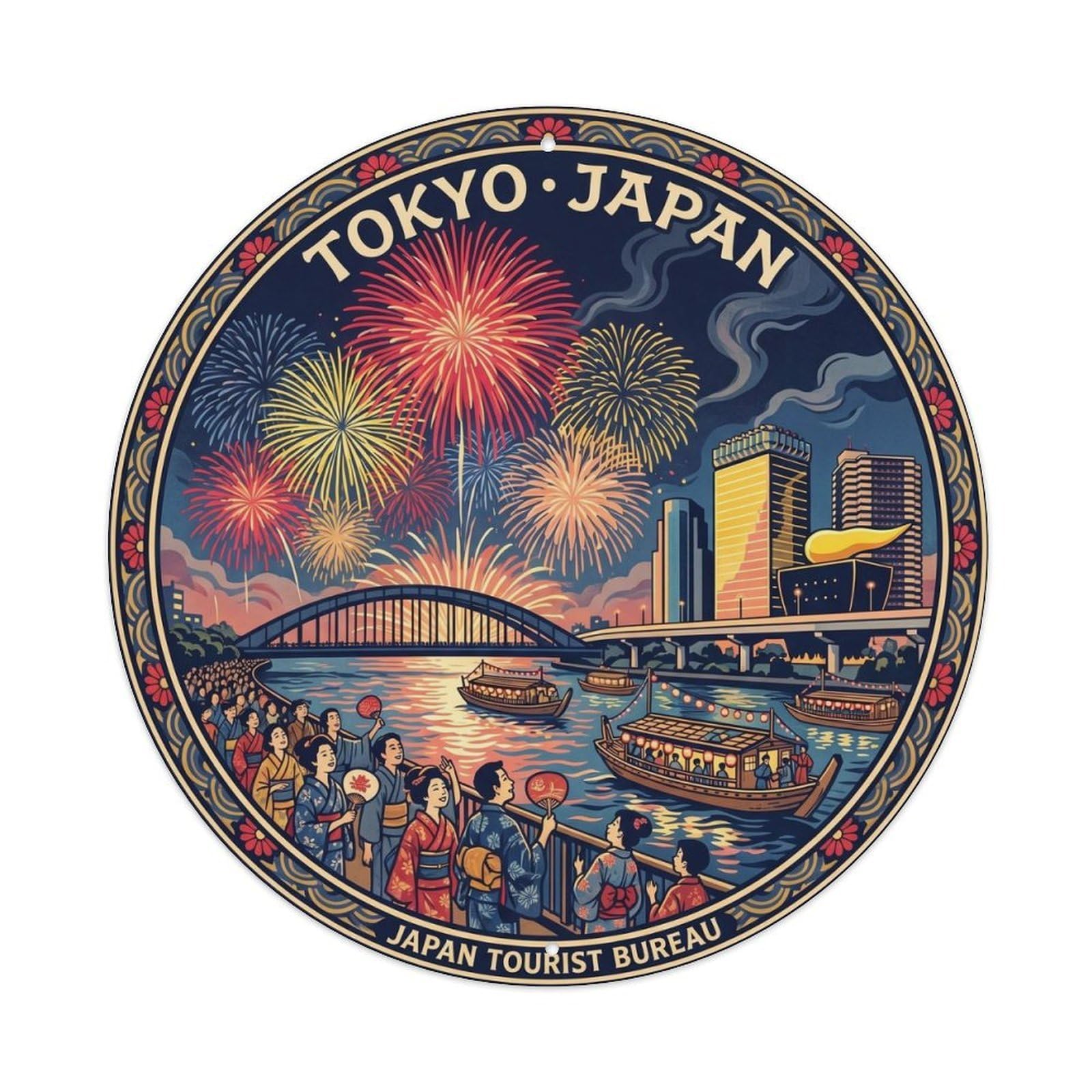Tokyo Sumida River Fireworks Festival Ukiyo E Cafe Metal Tin Sign