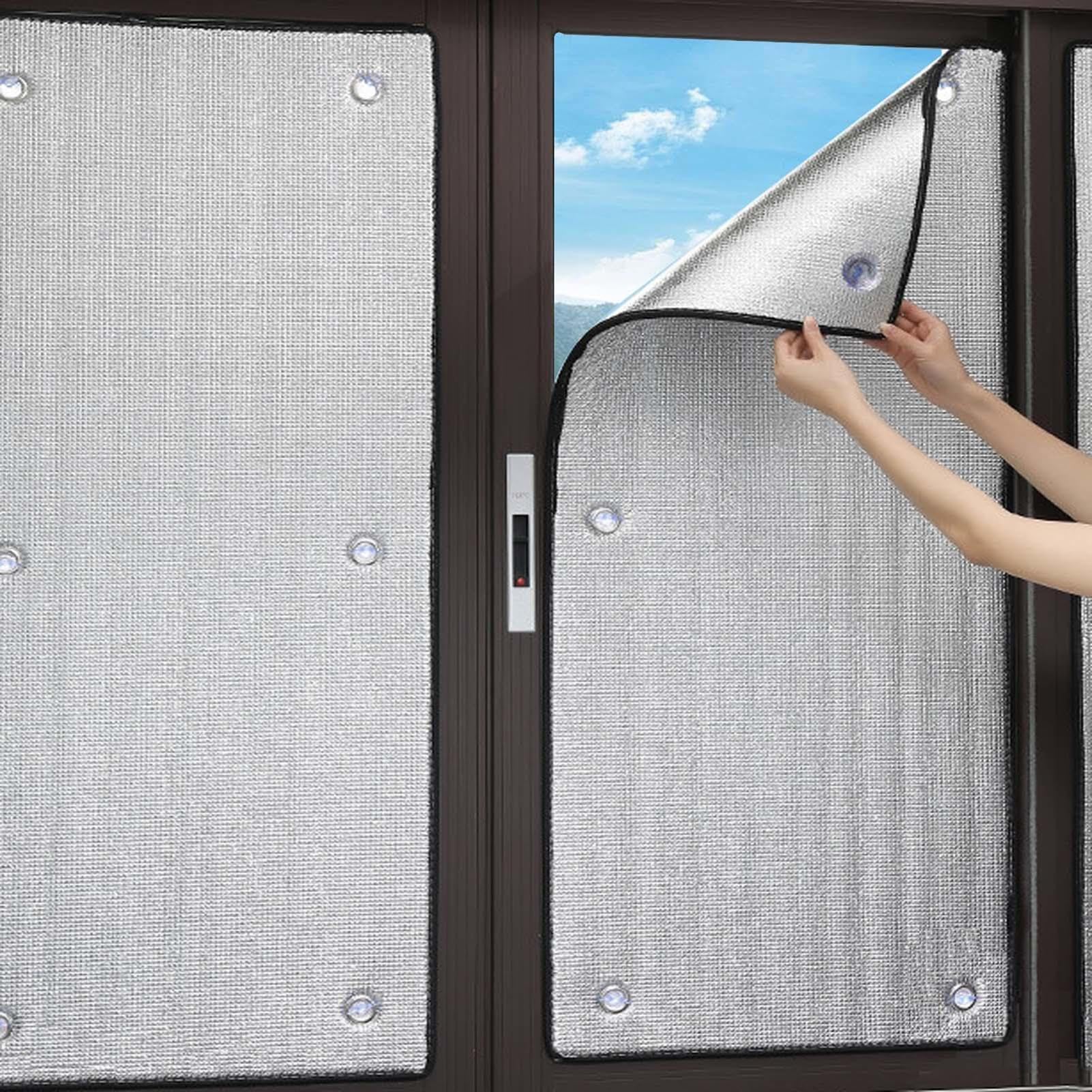 Folia przeciwsłoneczna Heat Control Shield z przyssawkami, folia okienna zaciemniająca i zapewniająca prywatność, aluminiowana folia izolacyjna, do sypialni i salonów)