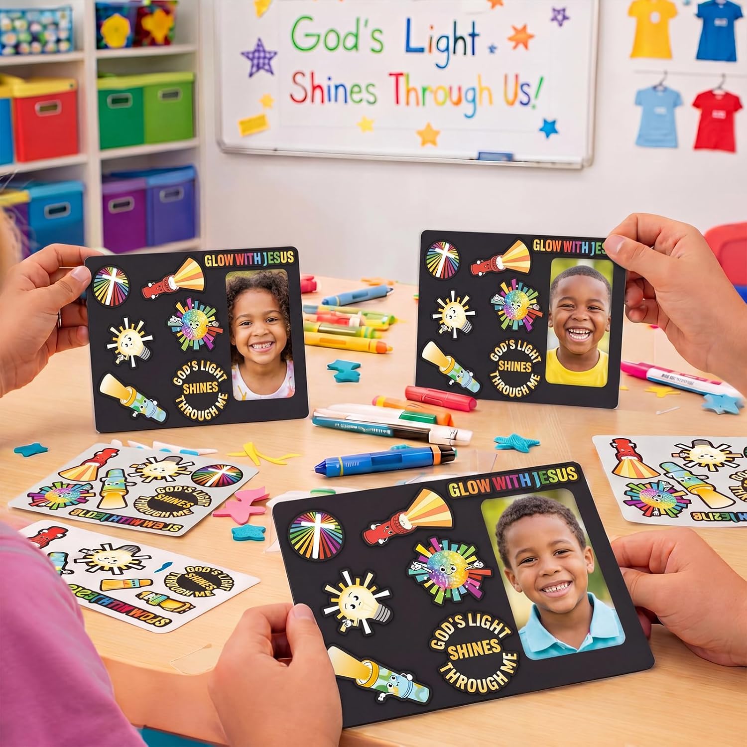 Unittype 24 Sets Magnetic Foam Picture Frames Jesus Christian Crafts Kits | DIY Faith-filled Photo Frames, Fun Sunday School Crafts, Church Bible Vbs Crafts 6 3/4" x 5" with a 2" x 3 3/4" Photo Space