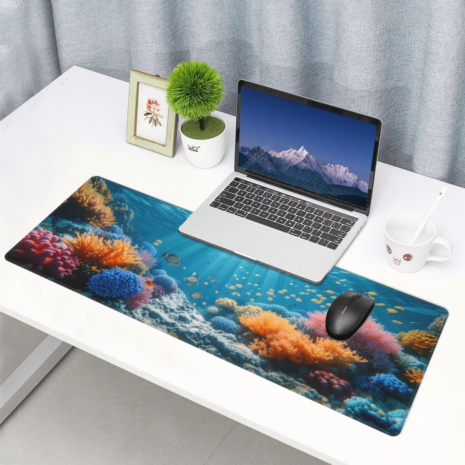 Tappetino Mouse, Tappetino Mouse Gaming Grande XXL 1500x800x3mm Tappetino Scrivania Mouse Pad, Base in Gomma Antiscivolo, Bordi Cuciti,Lavabile, Mousepad per Ufficio e Gaming (Corallo marino) R-232