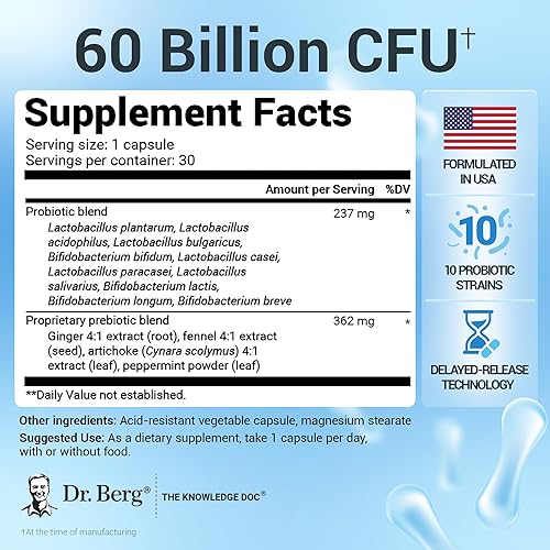 Miniatura 2 de Suplemento probiótico Dr. Berg (60 mil millones de UFC)  Ayuda a aliviar el estreñimiento ocasional, la diarrea, los gases y la hinchazón*  Pre y