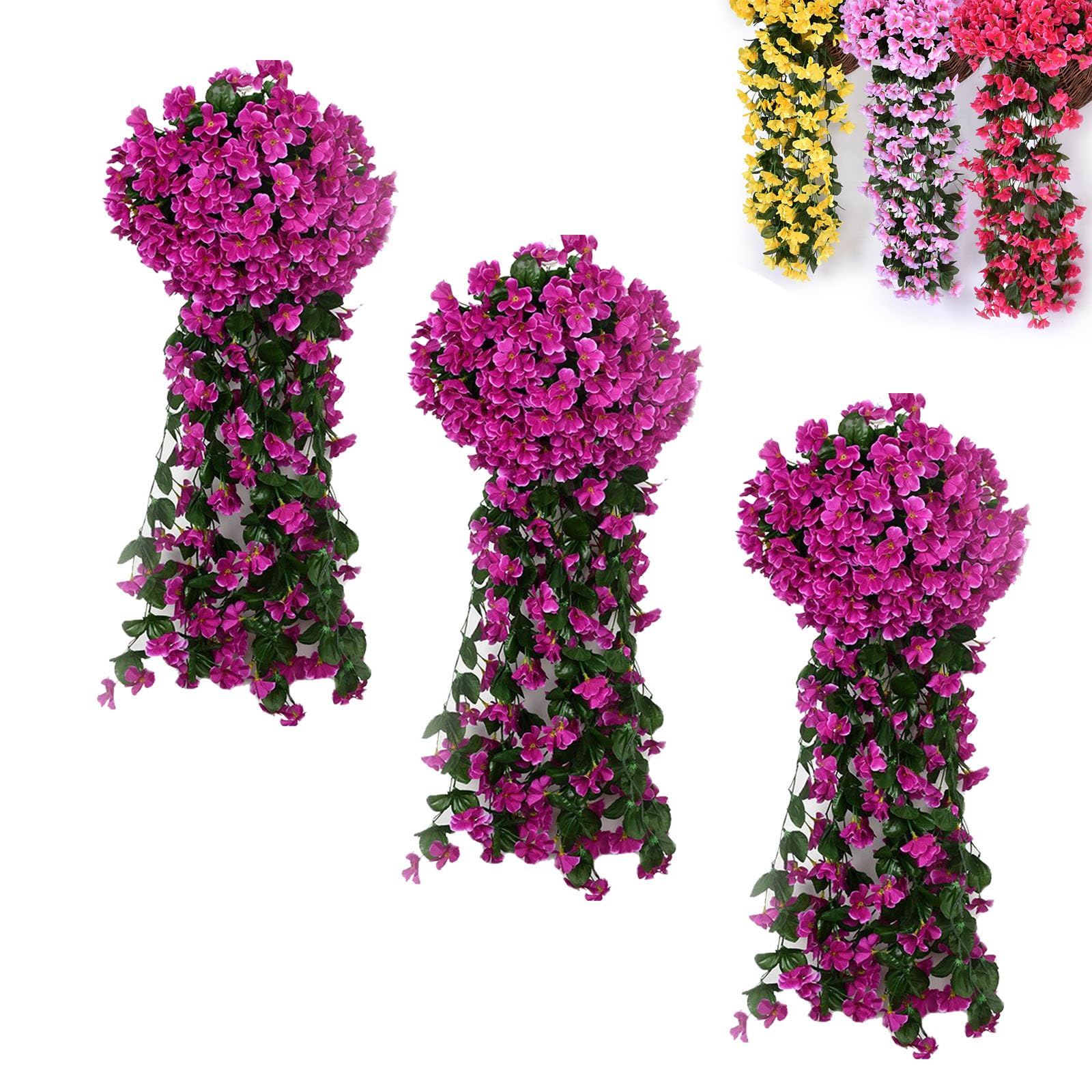 Agares B 3Pcs Artificial Wisteria Flower Garland, Faux Purple Hanging Flowers, Silk Trailing Flower Asket Plant, Fake Wisteria Hanging Decor For Garden Wall, Outdoor Porch, Indoor Room (B)