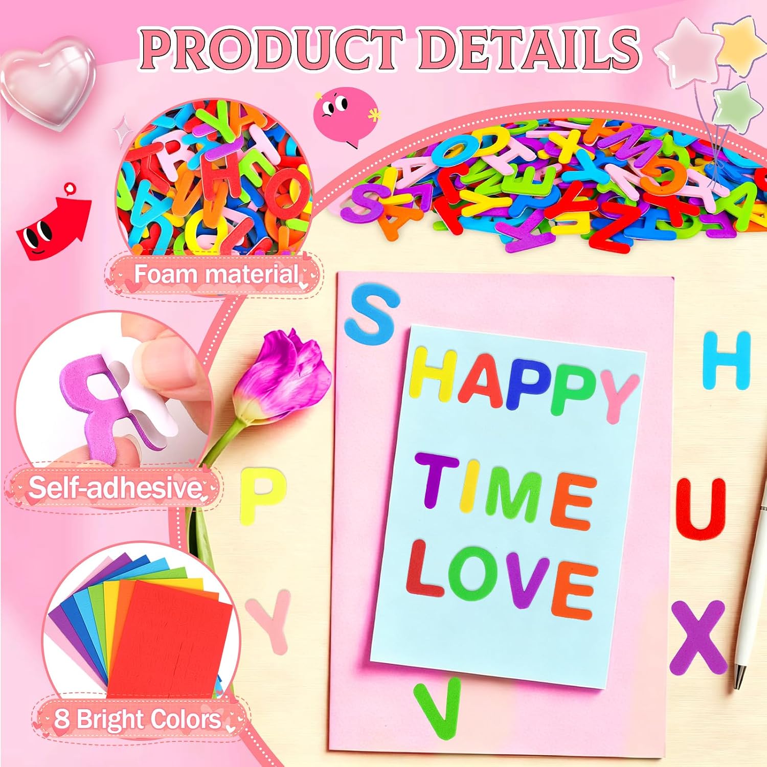 720 Pcs Foam Letter Stickers, 8 Colors 1 Inch 3D Self-Adhesive EVA ABC Alphabet Stickers for Kids Crafts, School Projects, Scrapbooking, Card Making and Party Decorations