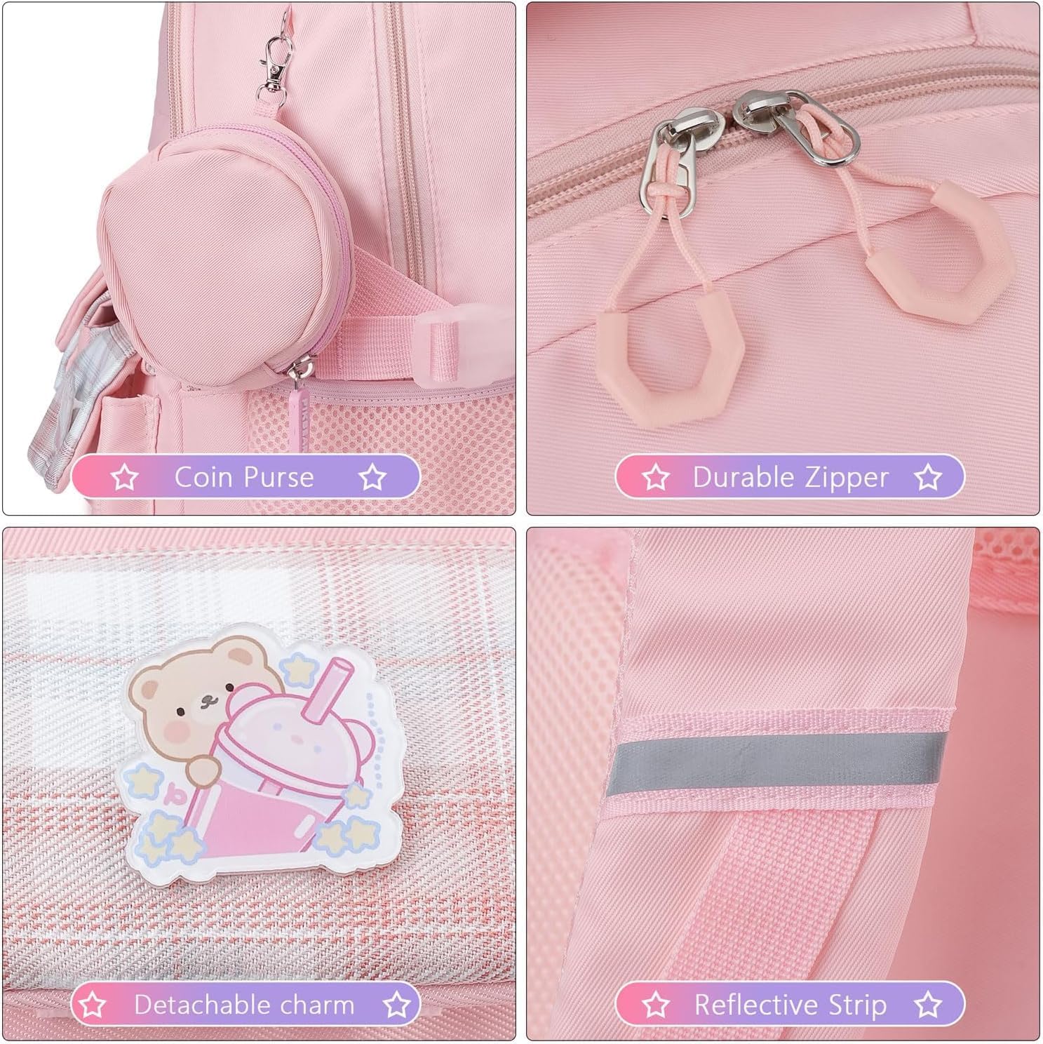 Cute Backpacks for Girls – Cute School Backpack for Kids Ages 4-12, Large Durable Backpack with Padded Shoulder Straps (Pink) - Image 5