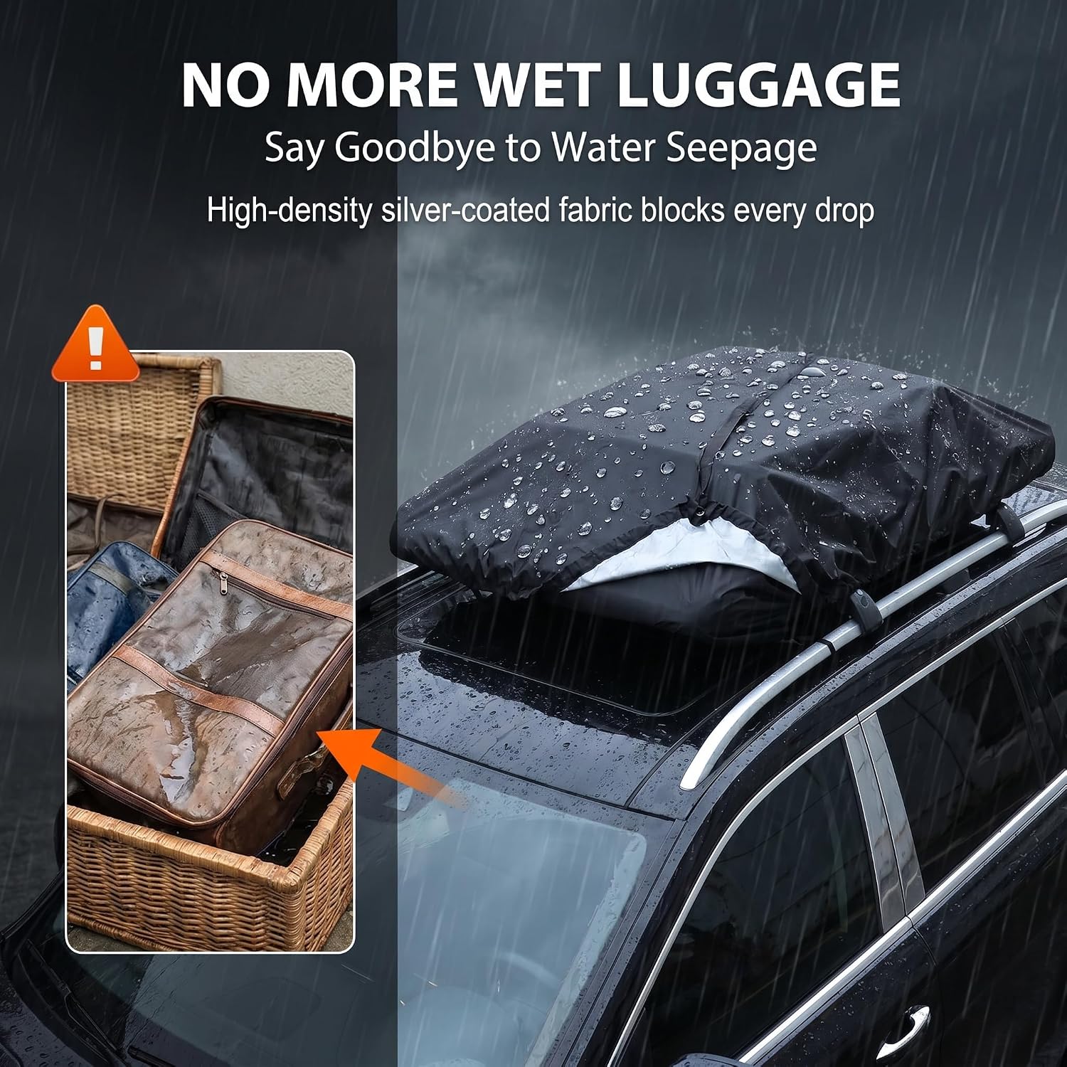 1 PC Car Roof Rack Cover, Waterproof Sunproof Silver Coated Fabric Cargo Bag Protector with Drawstring, Universal Travel Accessory for Most Cars, Trucks, SUVs (Black)