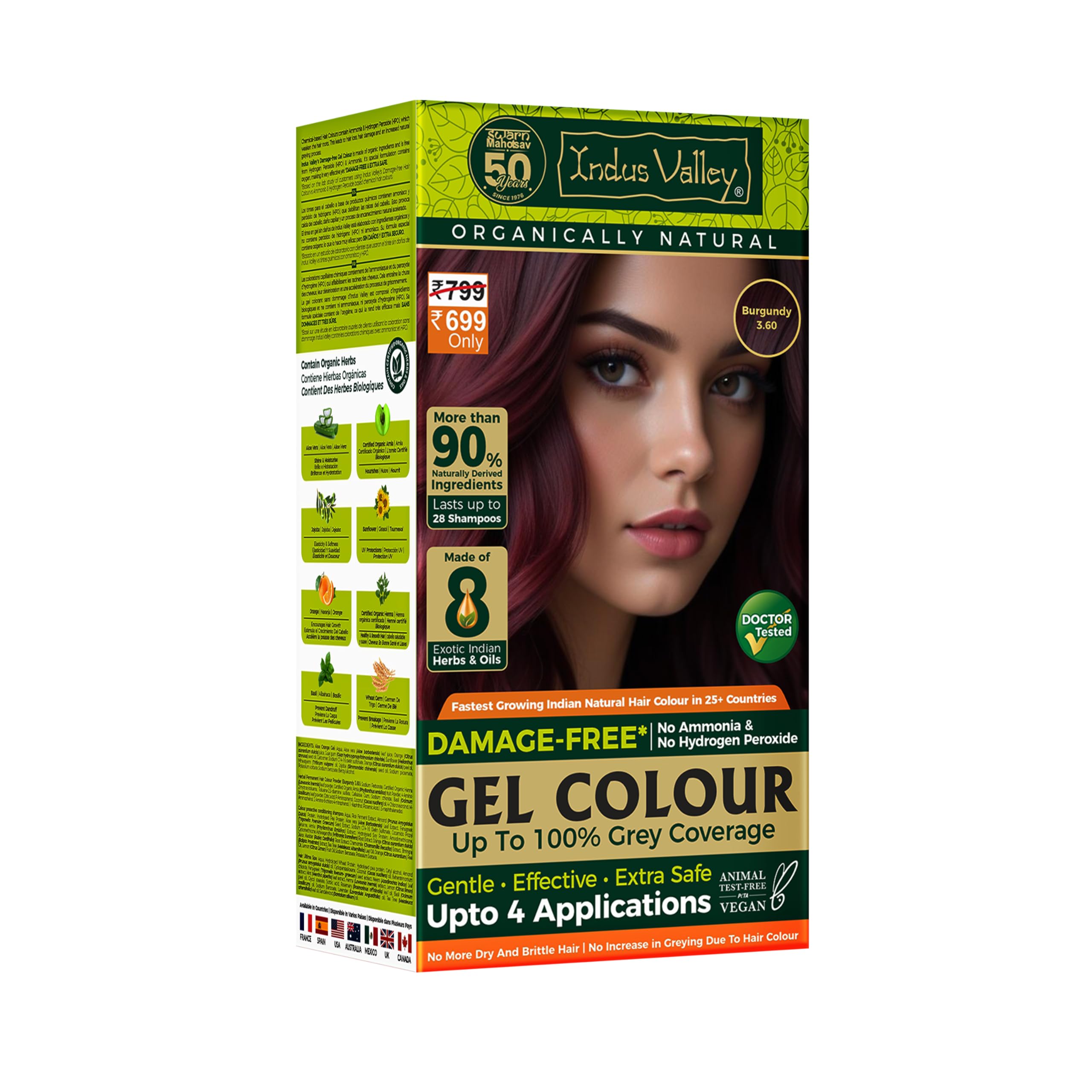 Natural Organic Damage Free Gel Hair Color, Ammonia & PPD-Free, Herbal Certified Organic Hair Colour with 100% Grey Coverage, Long-lasting Conditioning With Natural-looking (Burgundy)