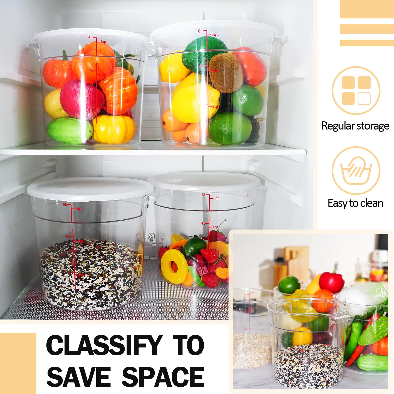 Amazon｜Soaoo 4個 丸型食品保存容器 計量6クォート 赤い鱗付き