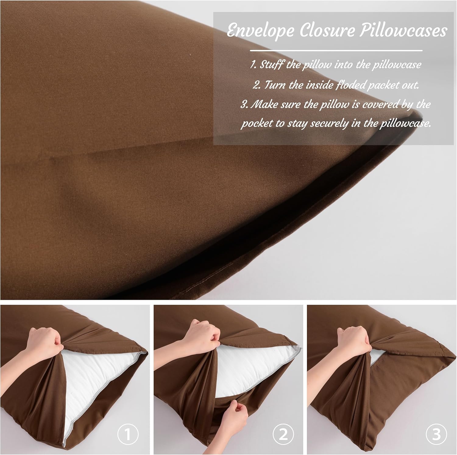 Standard Brown Brushed Microfiber Pillow Shams, 20x26 Inches, 2 Pack
