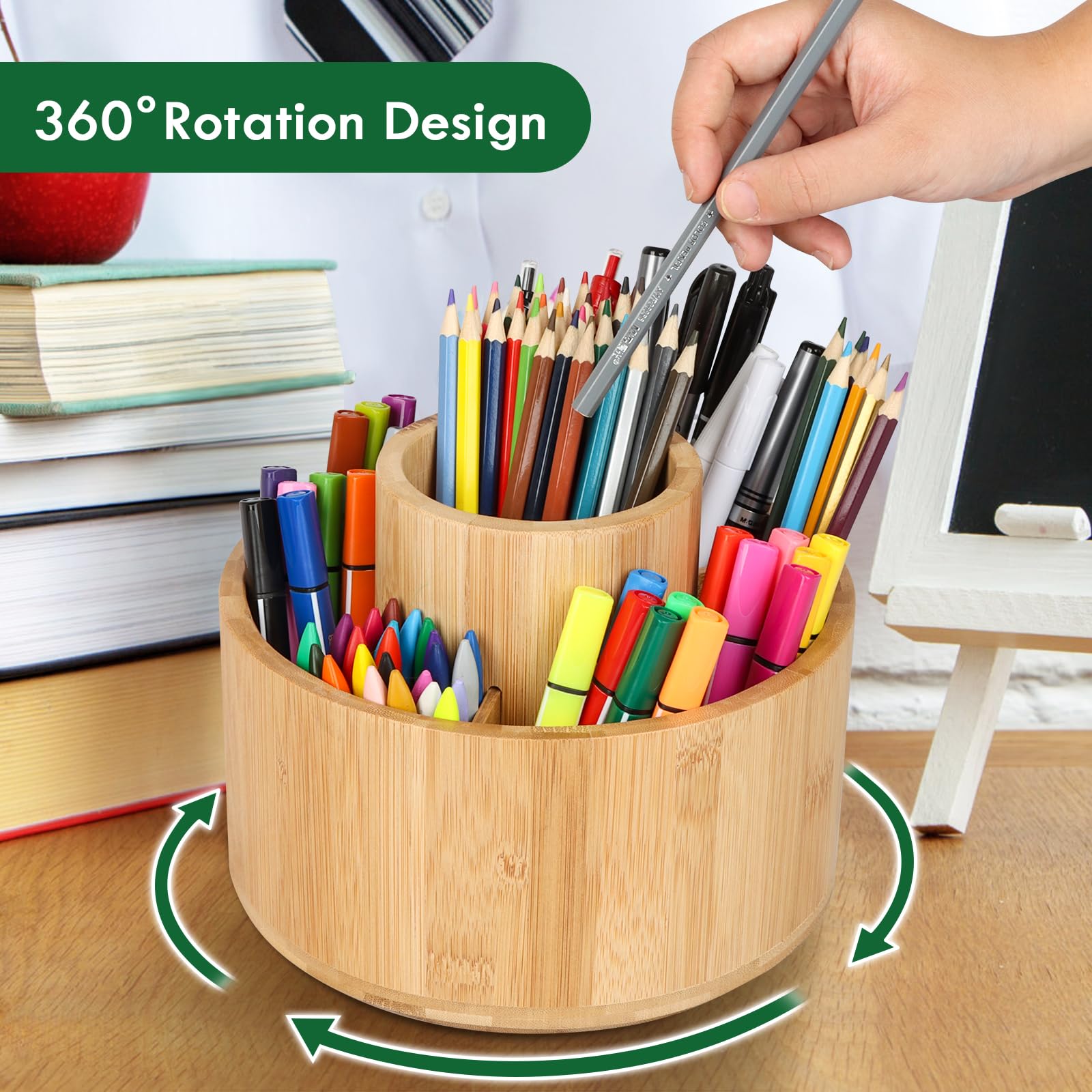 Astuccio Portapenne In Bambù Multifunzione Con 2 Scomparti - Organizer Da Scrivania Elegante - 4