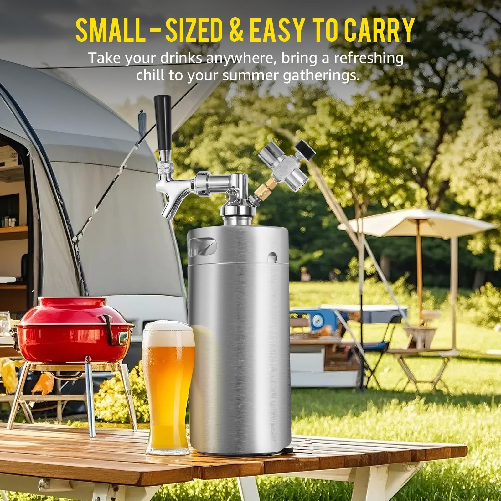 MRbrew Mini barril de 3,628.7 g, sistema de dispensador portátil de cerveza de barril de acero inoxidable presurizado, sistema de grifo de cerveza mini Kegerator, con grifo de cerveza profesional y
