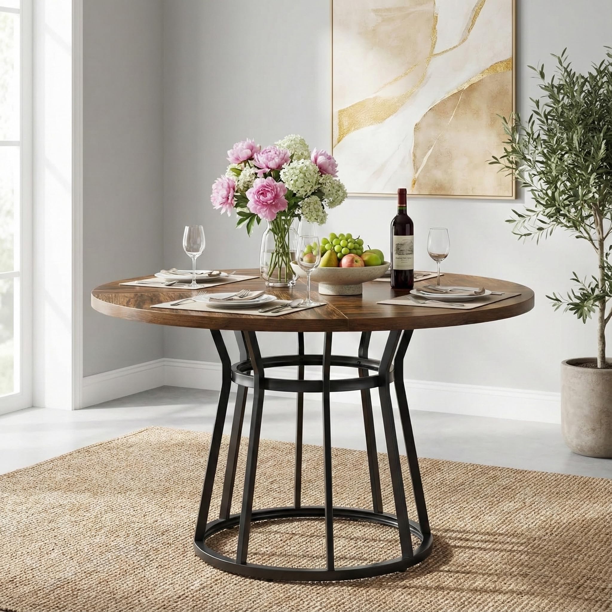 Lailang Mesa de comedor redonda de 120 cm, mueble de comedor, mesa de madera, mesa de comedor ahorra espacio, mesa de salón moderna, mesa de reuniones para oficina, 120 x 120 x 75 cm