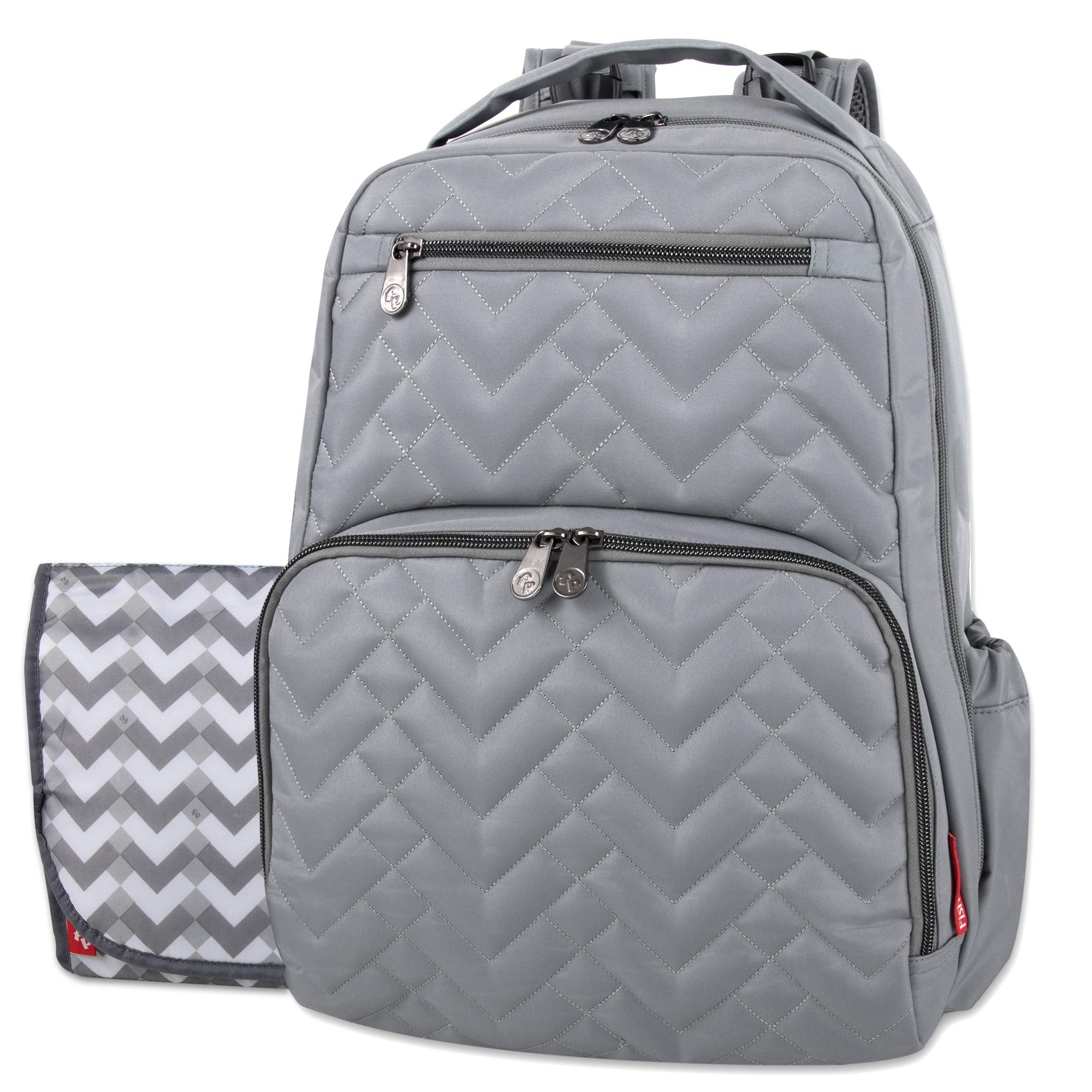 Baby Essentials Fisher-Price Signature Morgan Quilted Backpack Diaper Bag  with Changing Pad, Stroller Clips, Laptop Compartment (Gray)