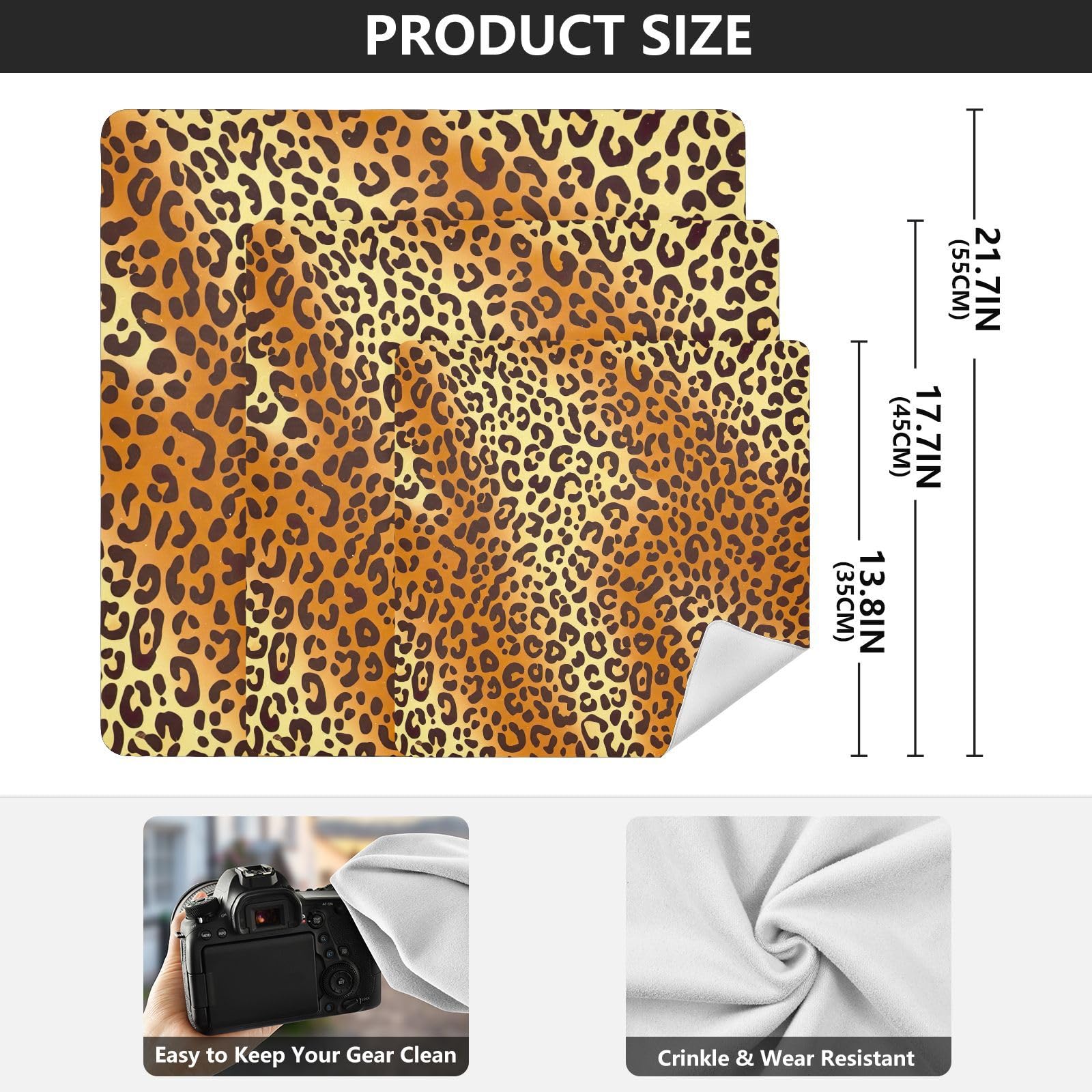 ODAWA Leopard Skin Self Adhesive Cloth 21.7X21.7 Inch Makeup Wrap Cloth Bag Magic Self-Adhesive Cloths for Camera, Lens, Laptop